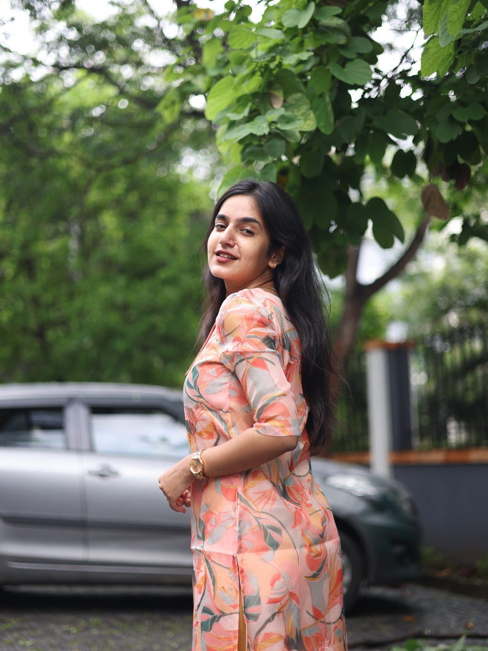 Peach multicoloured organza Top
