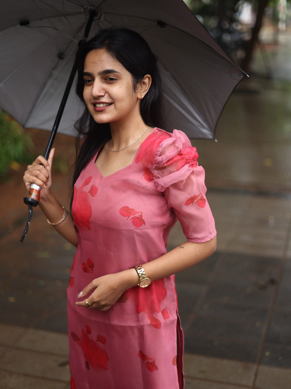 Peachy pink colour Organza top