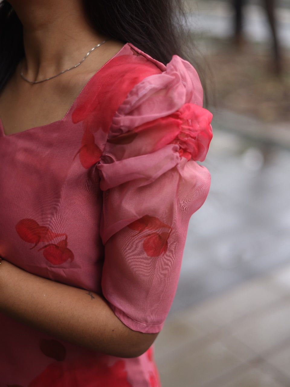 Peachy pink colour Organza top