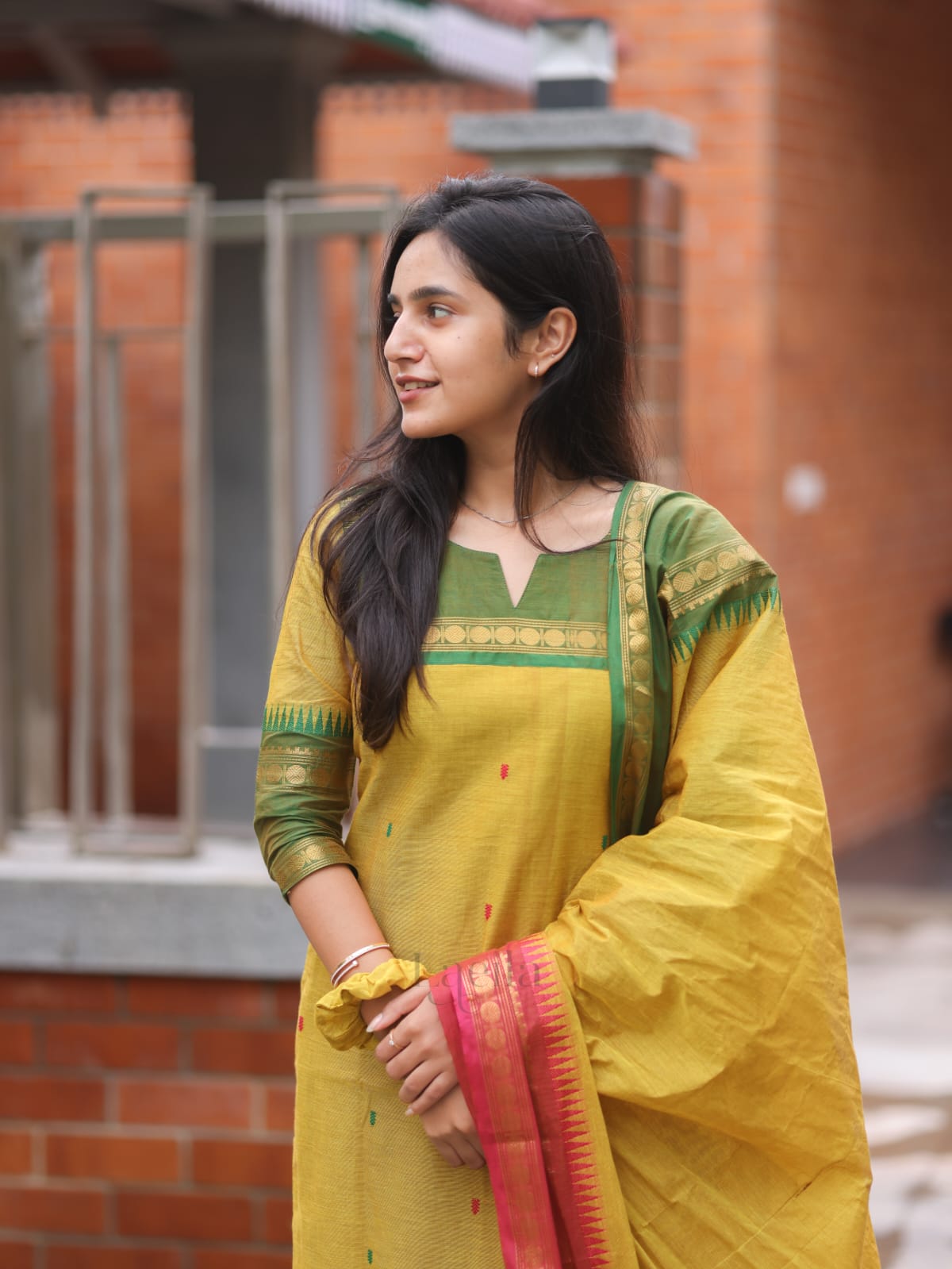 Pear Green Meenakshi - Pure kanchi cotton top and duppata set