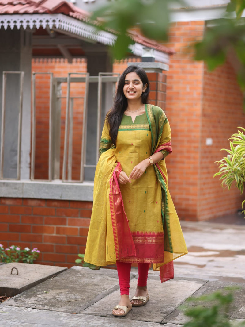 Pear Green Meenakshi - Pure kanchi cotton top and duppata set