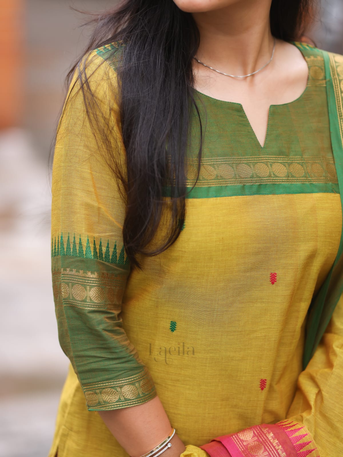 Pear Green Meenakshi - Pure kanchi cotton top and duppata set
