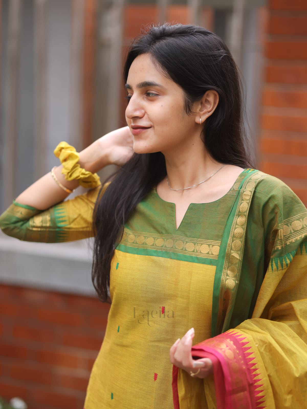 Pear Green Meenakshi - Pure kanchi cotton top and duppata set