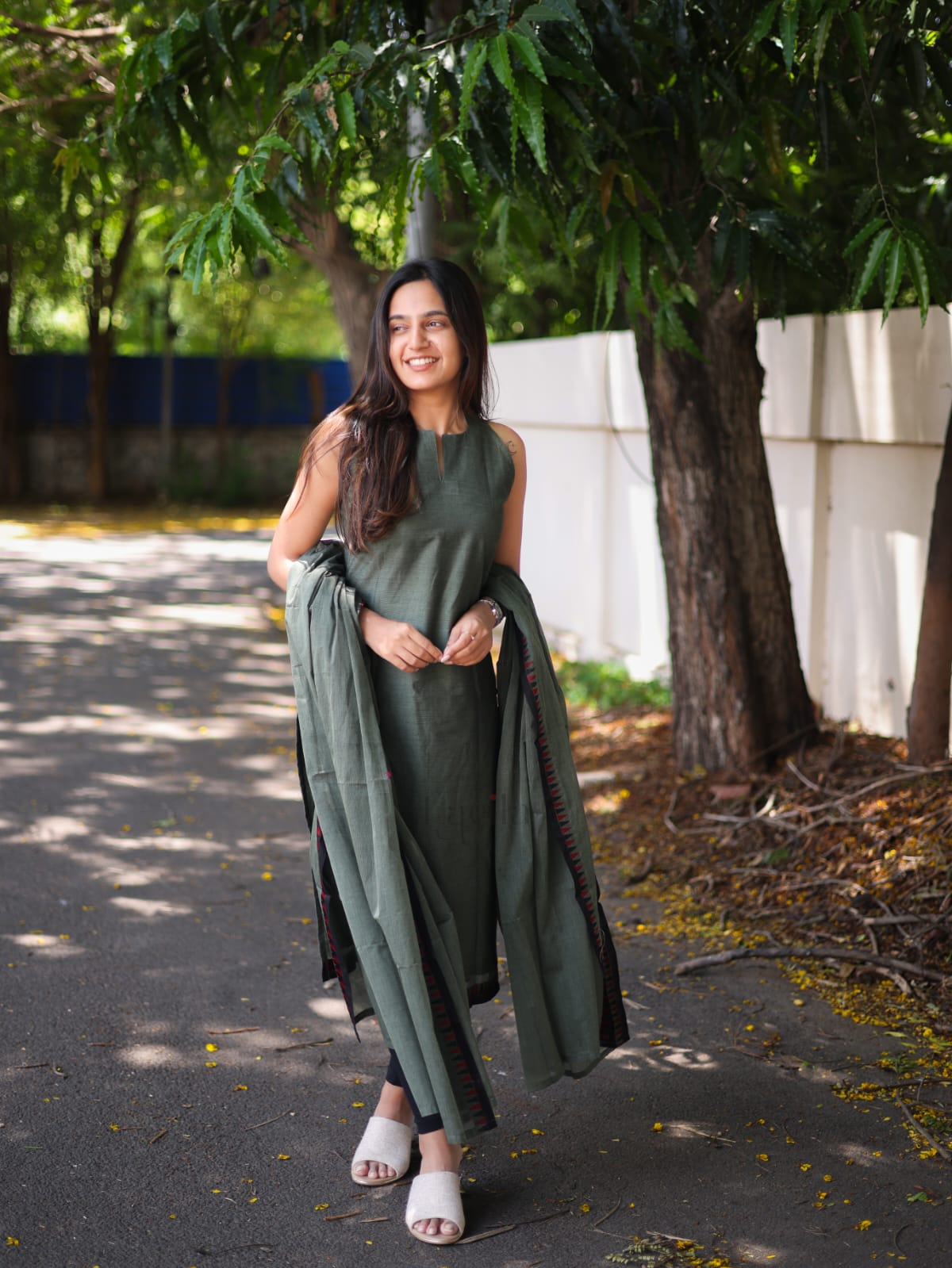 Basil Green kanchi cotton top and duppata