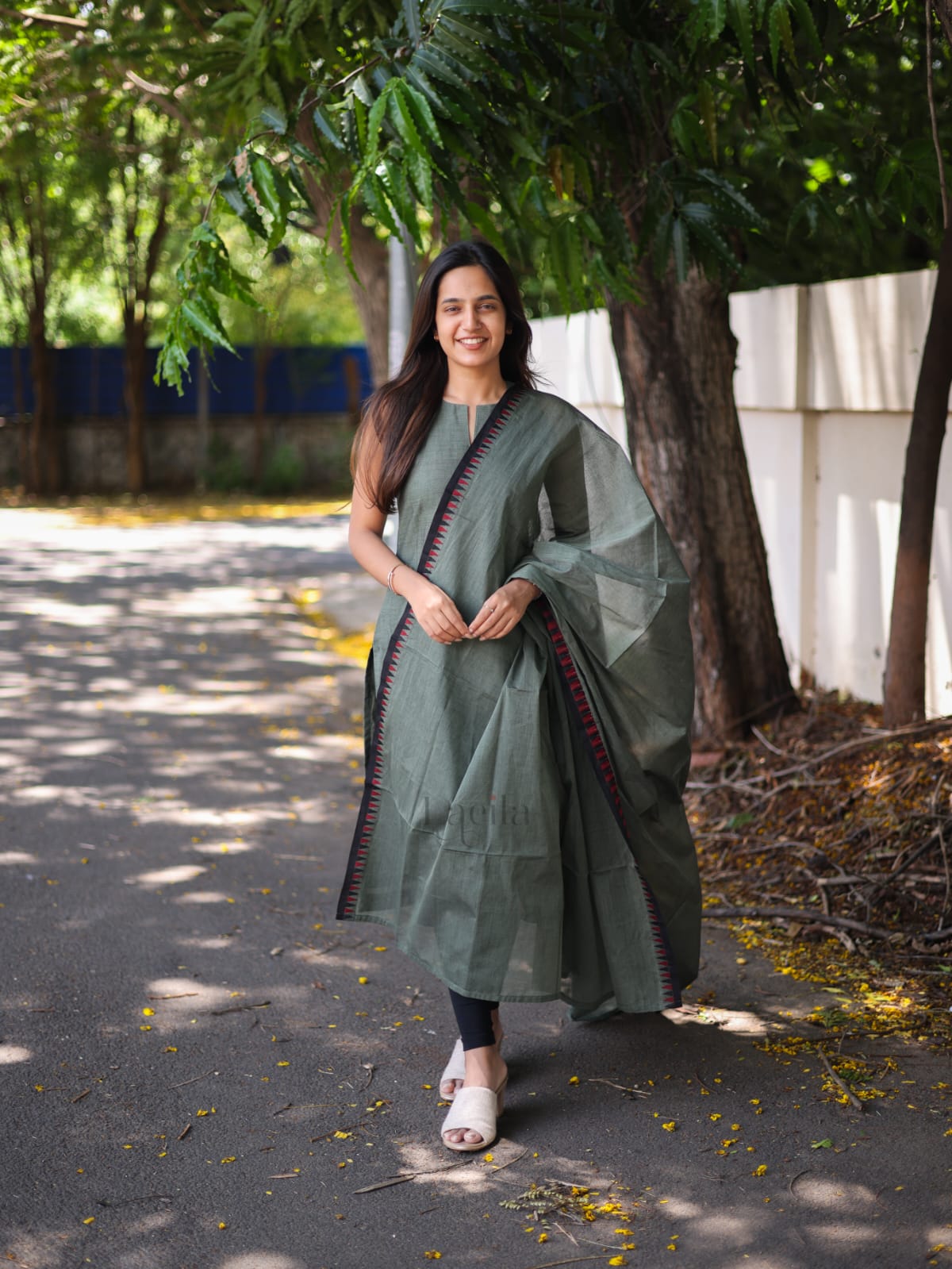 Basil Green kanchi cotton top and duppata