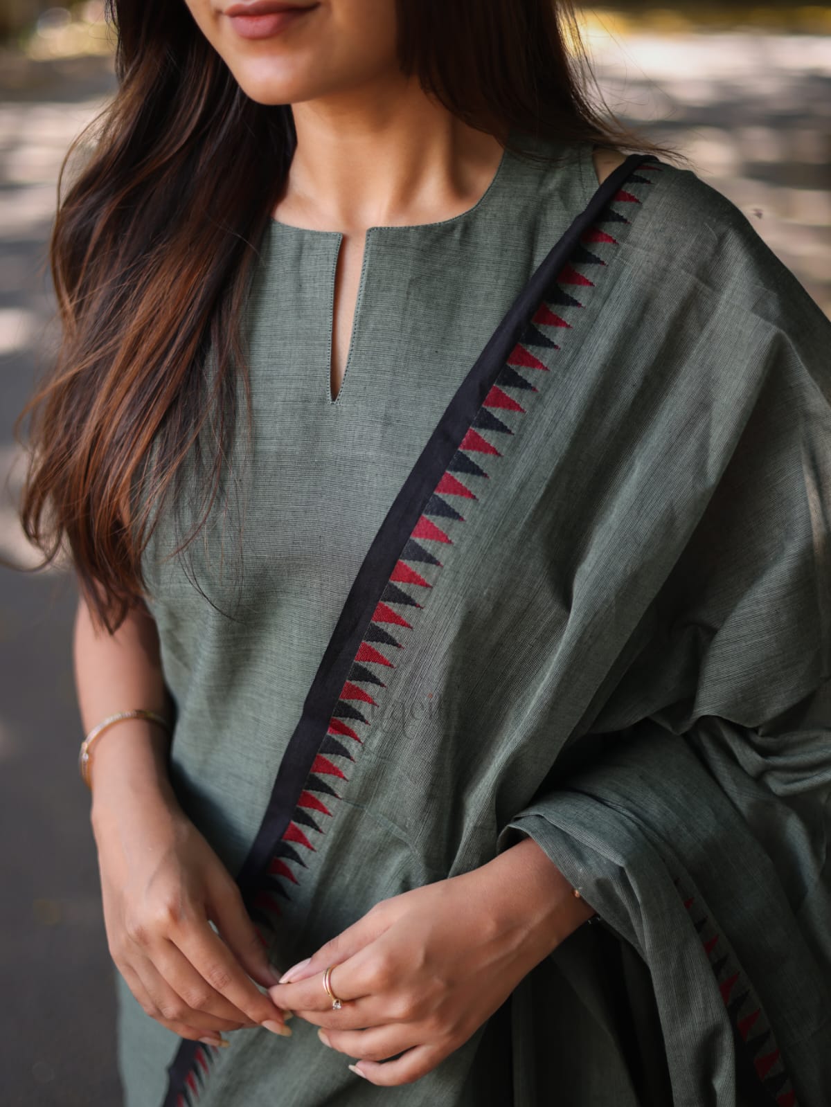 Basil Green kanchi cotton top and duppata