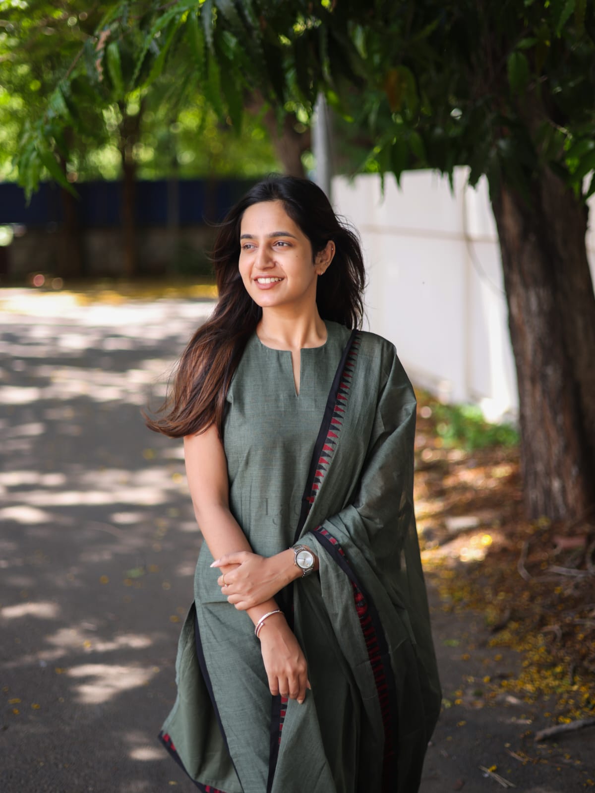 Basil Green kanchi cotton top and duppata