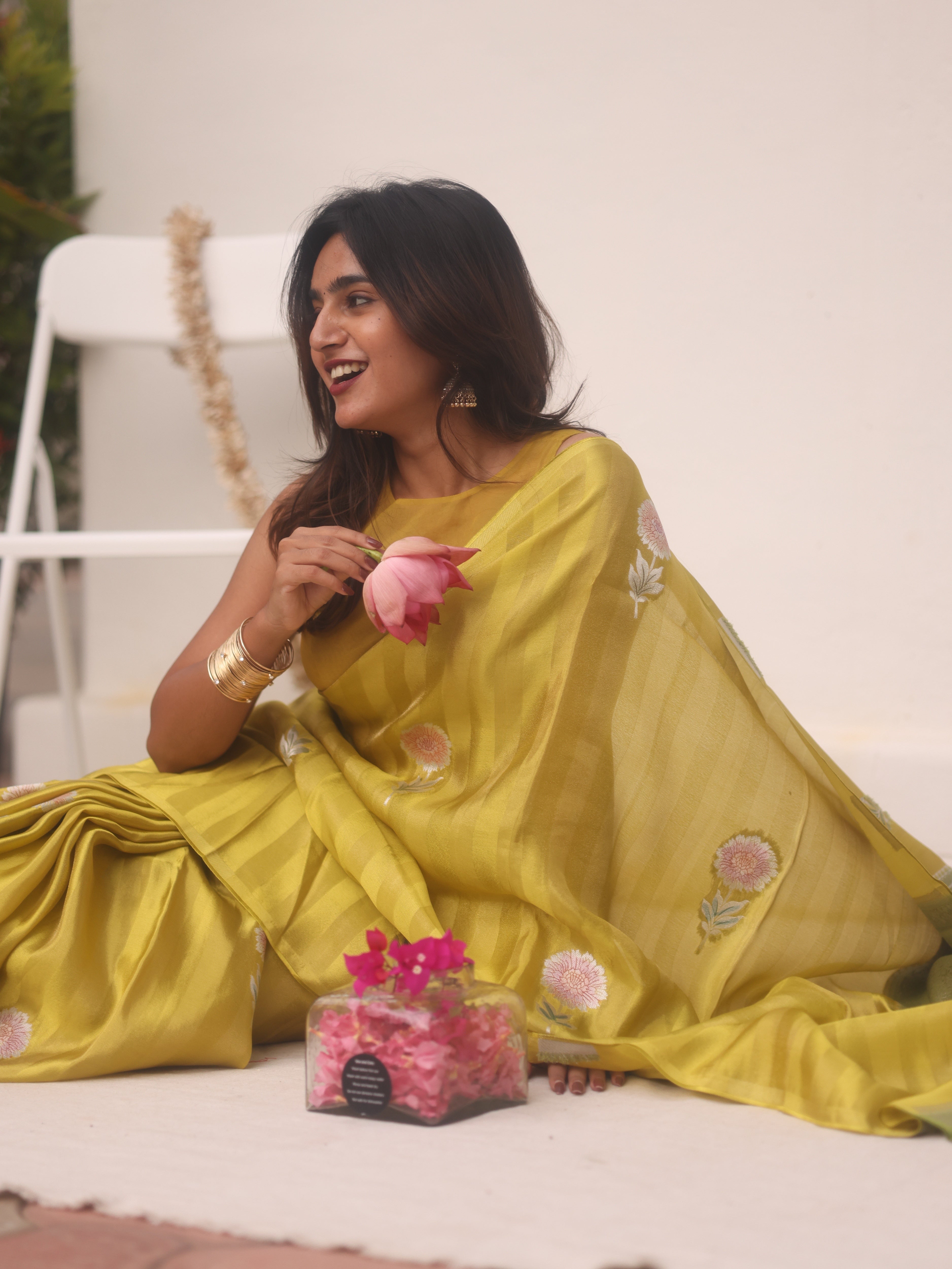 Lime Green Viscose Tissue Saree