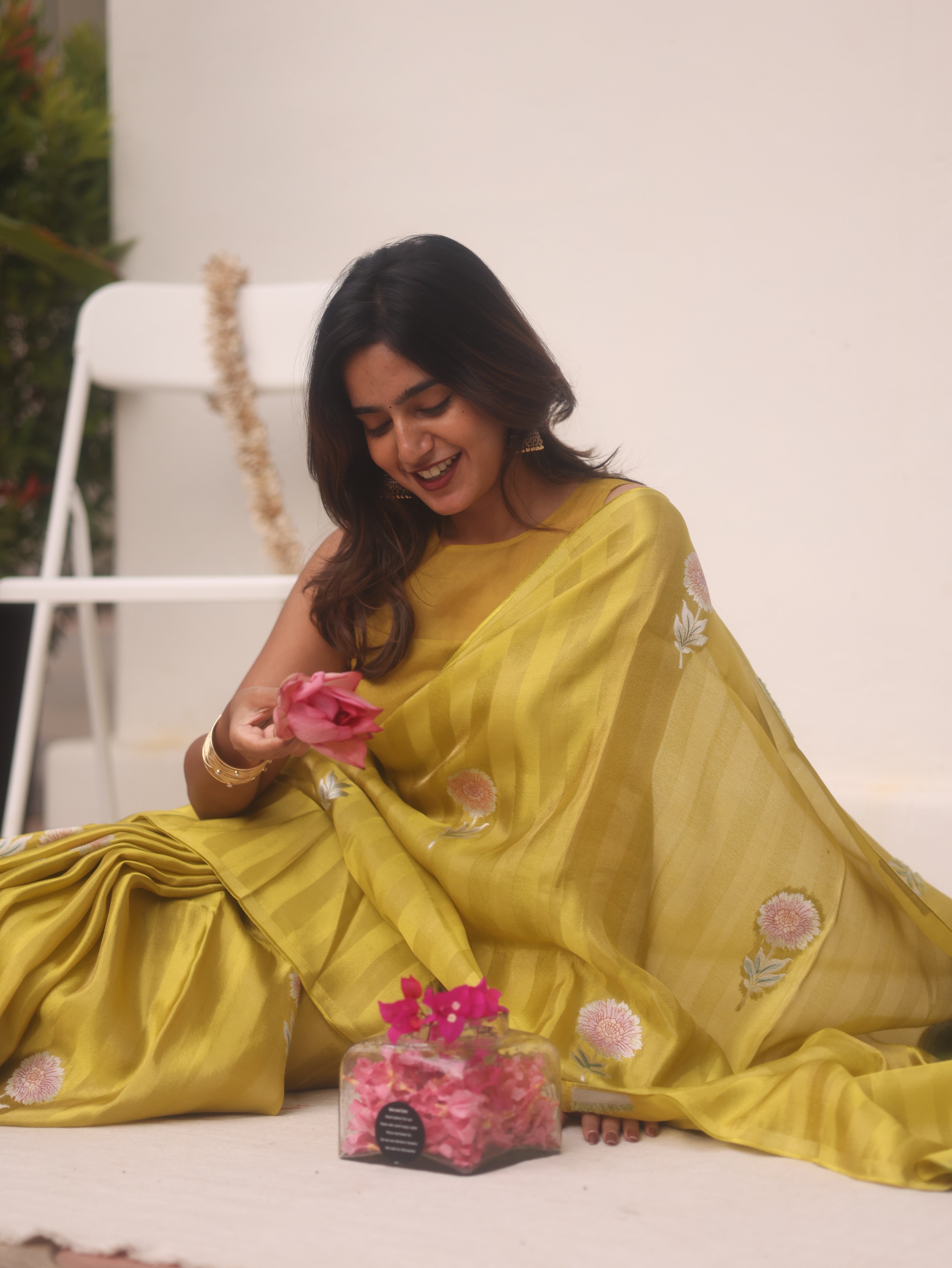 Lime Green Viscose Tissue Saree