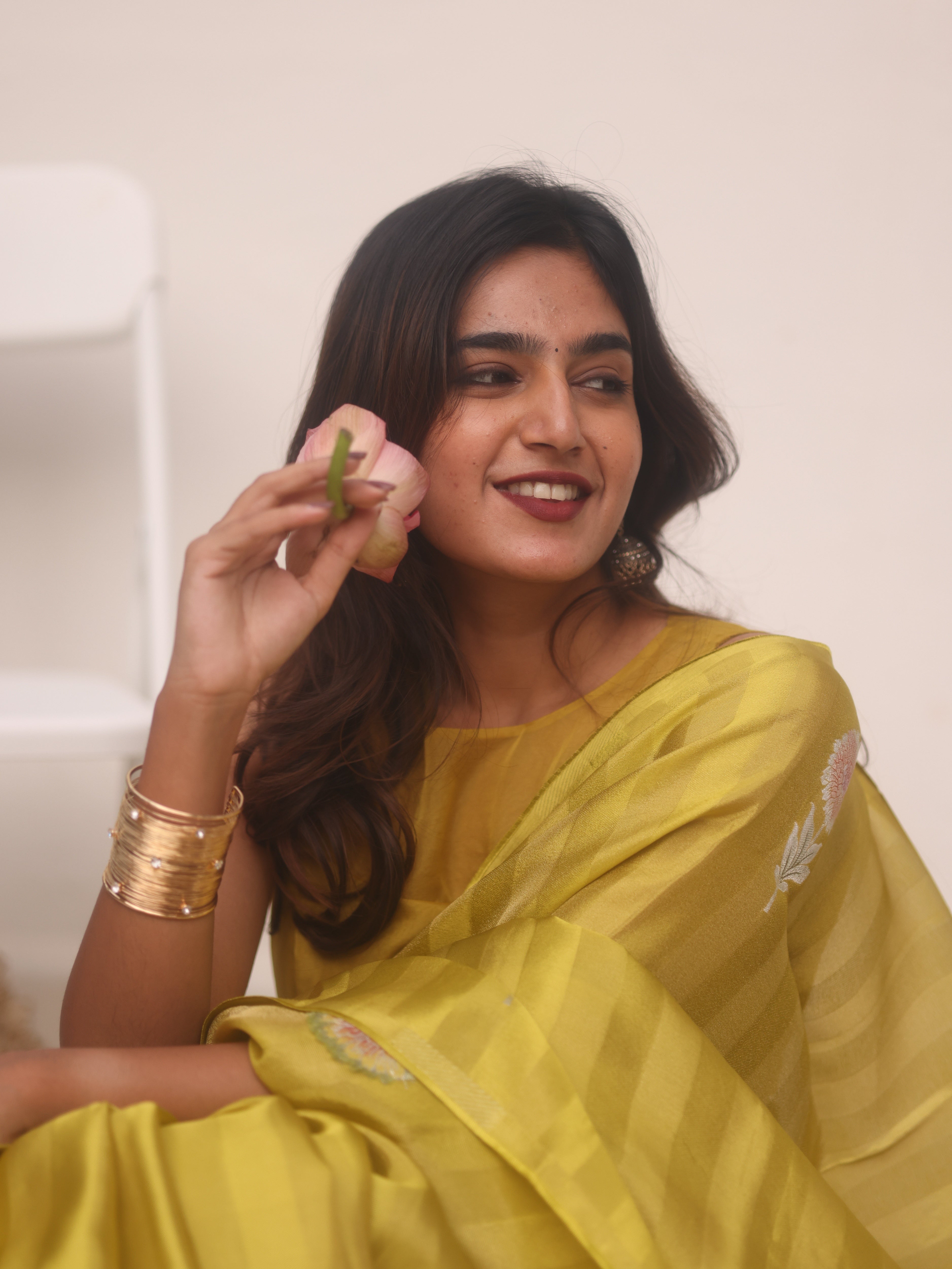 Lime Green Viscose Tissue Saree