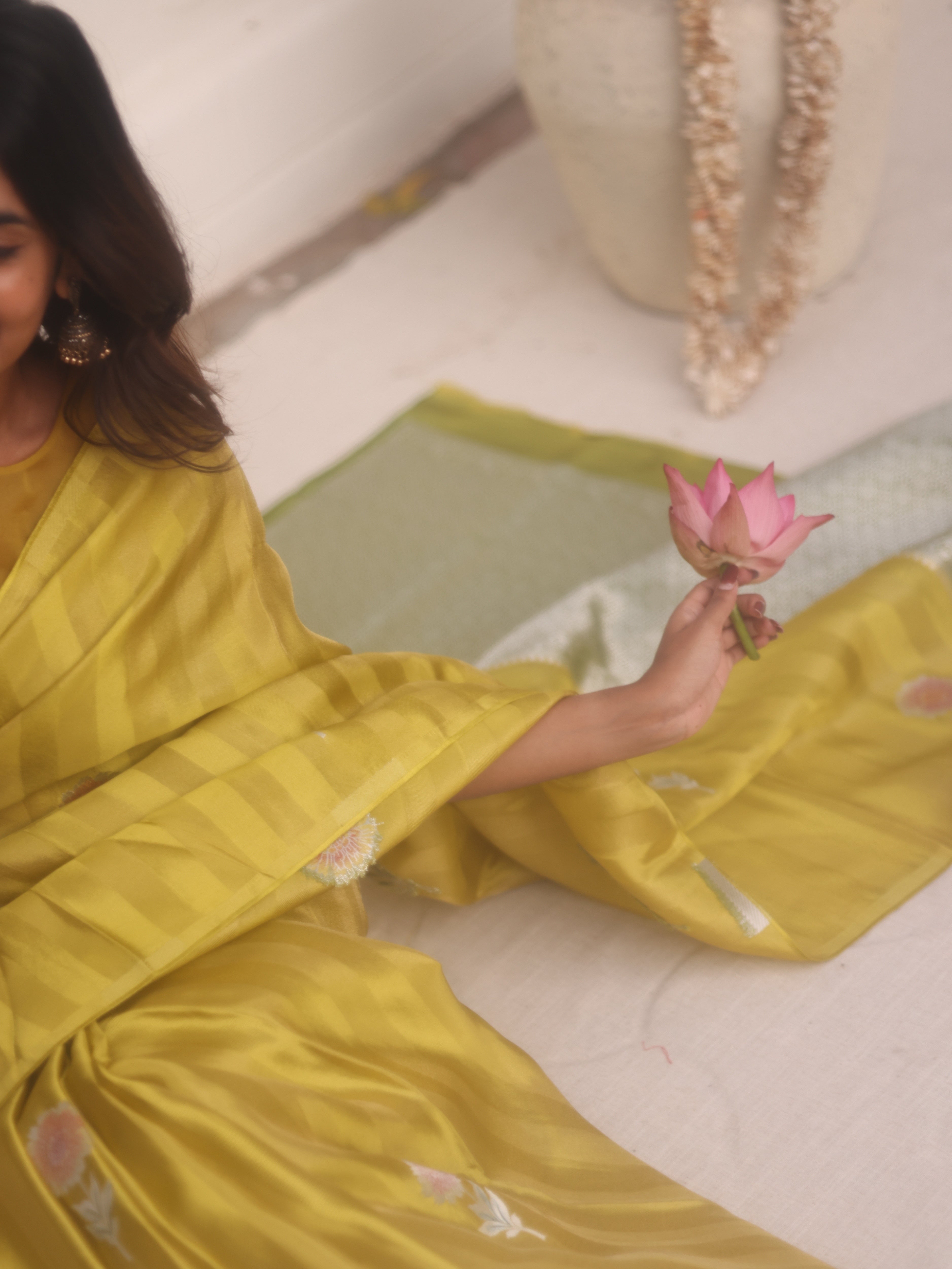 Lime Green Viscose Tissue Saree
