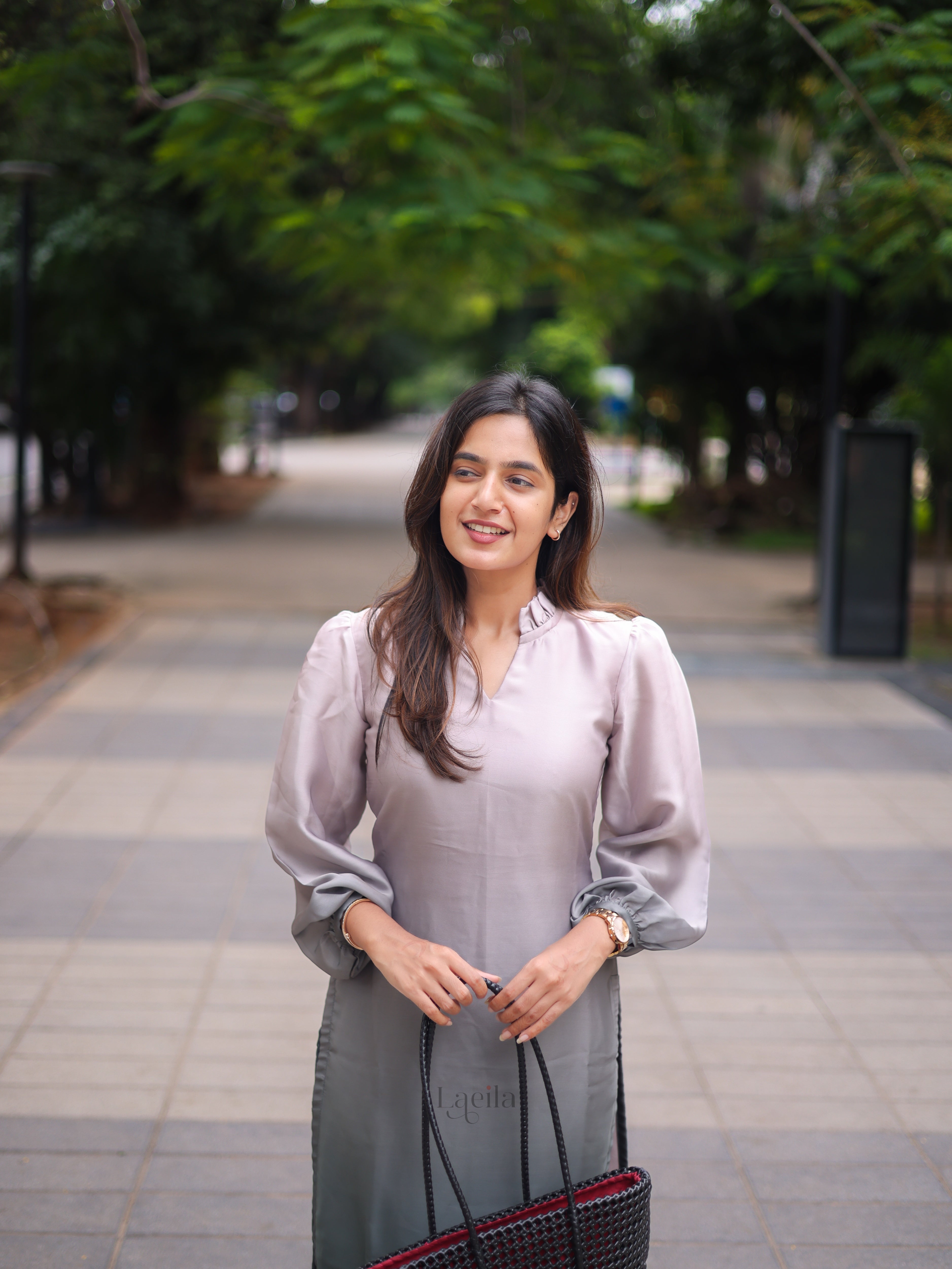 Beige with Green Dual tone satin crepe co-ord set