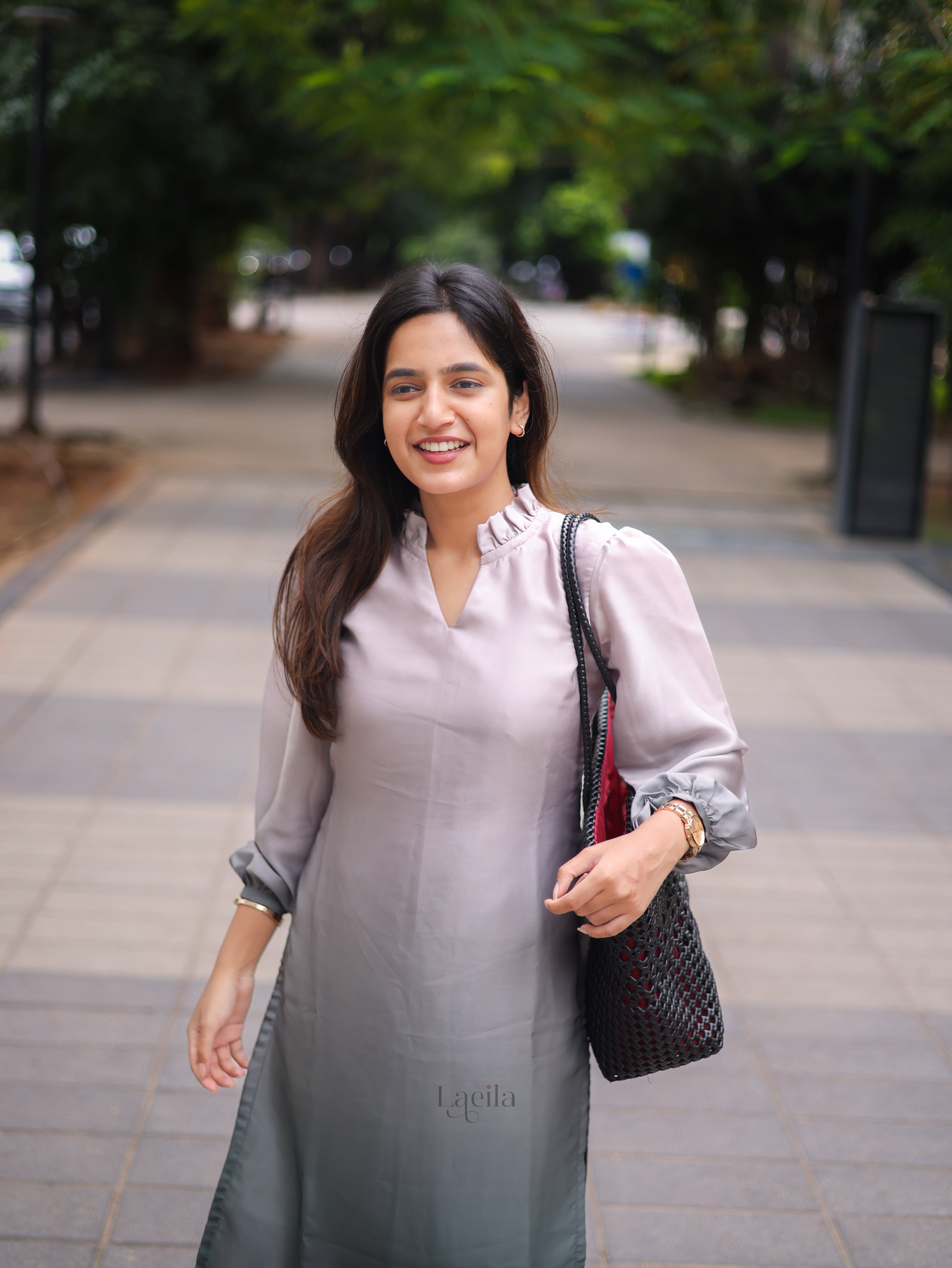 Beige with Green Dual tone satin crepe co-ord set