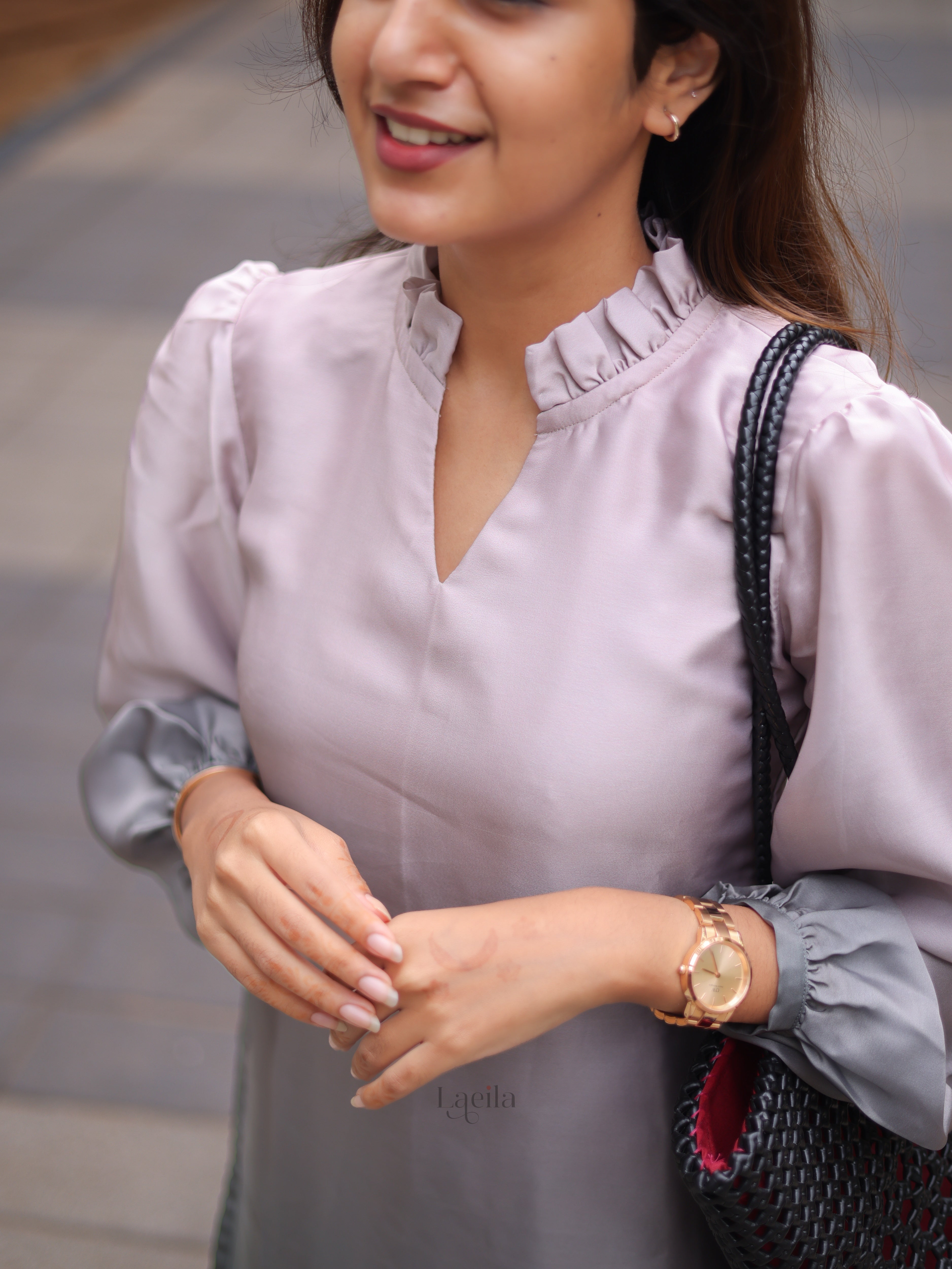 Beige with Green Dual tone satin crepe co-ord set