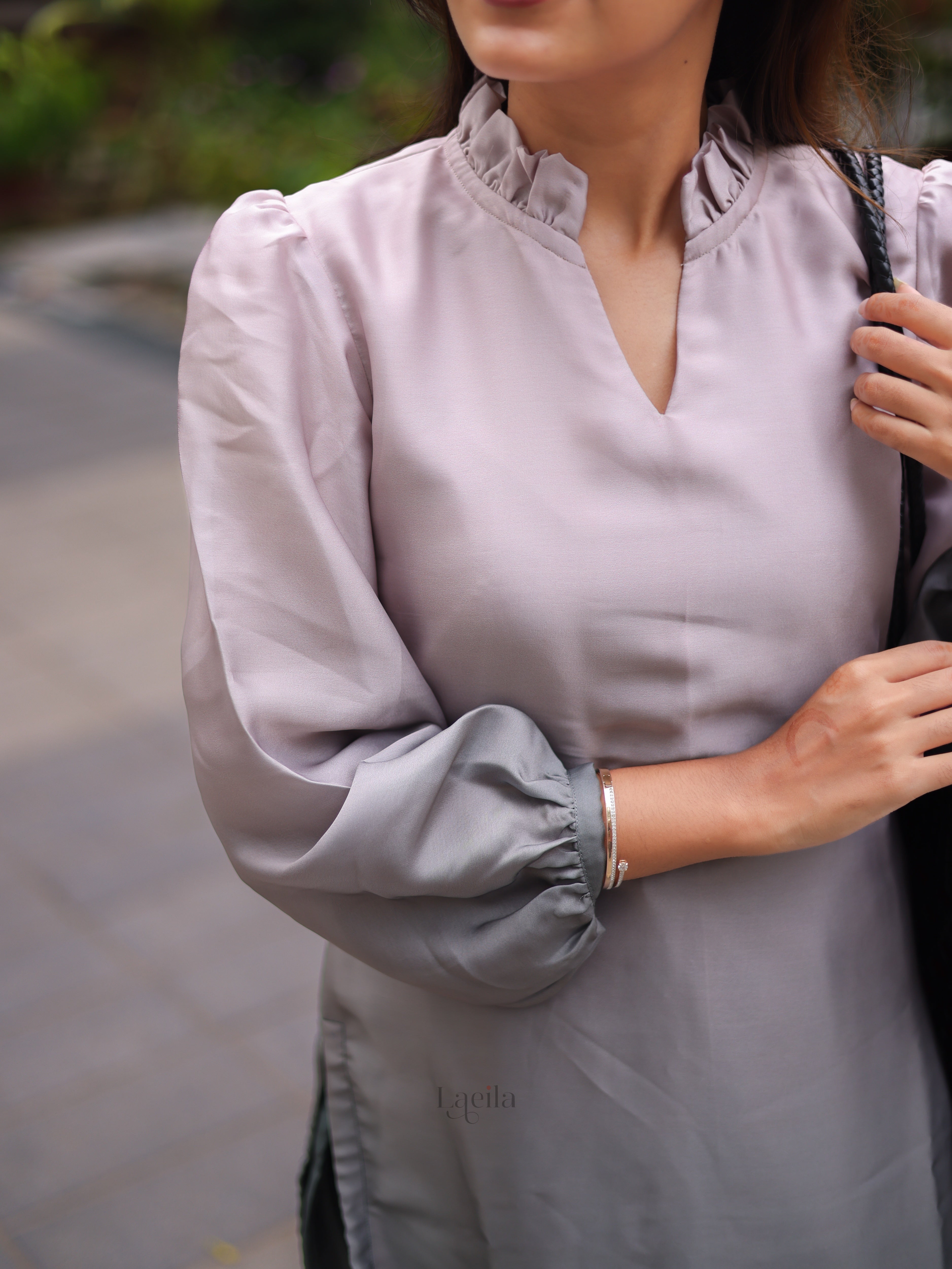 Beige with Green Dual tone satin crepe co-ord set