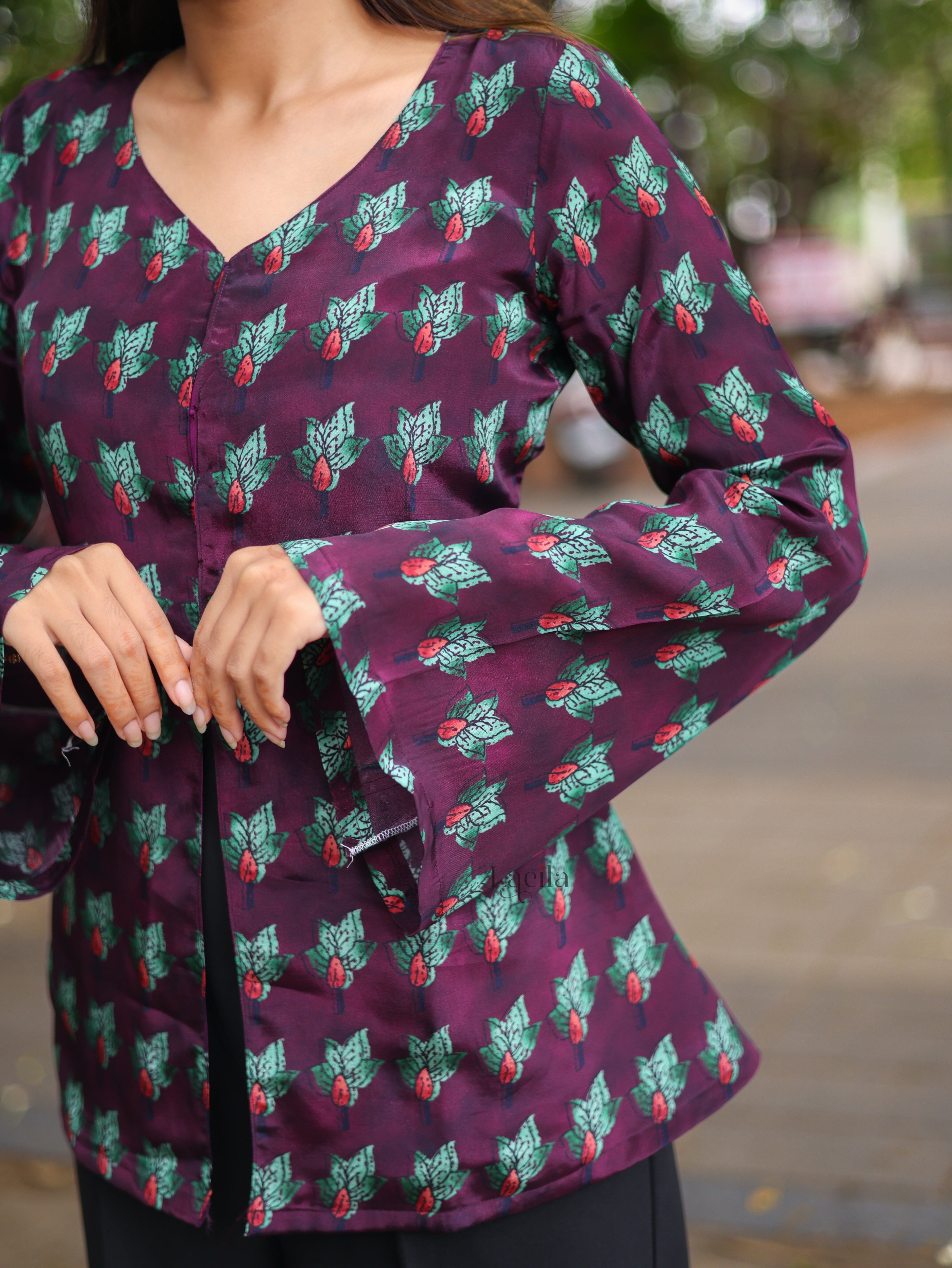 Purple Crepe satin Top