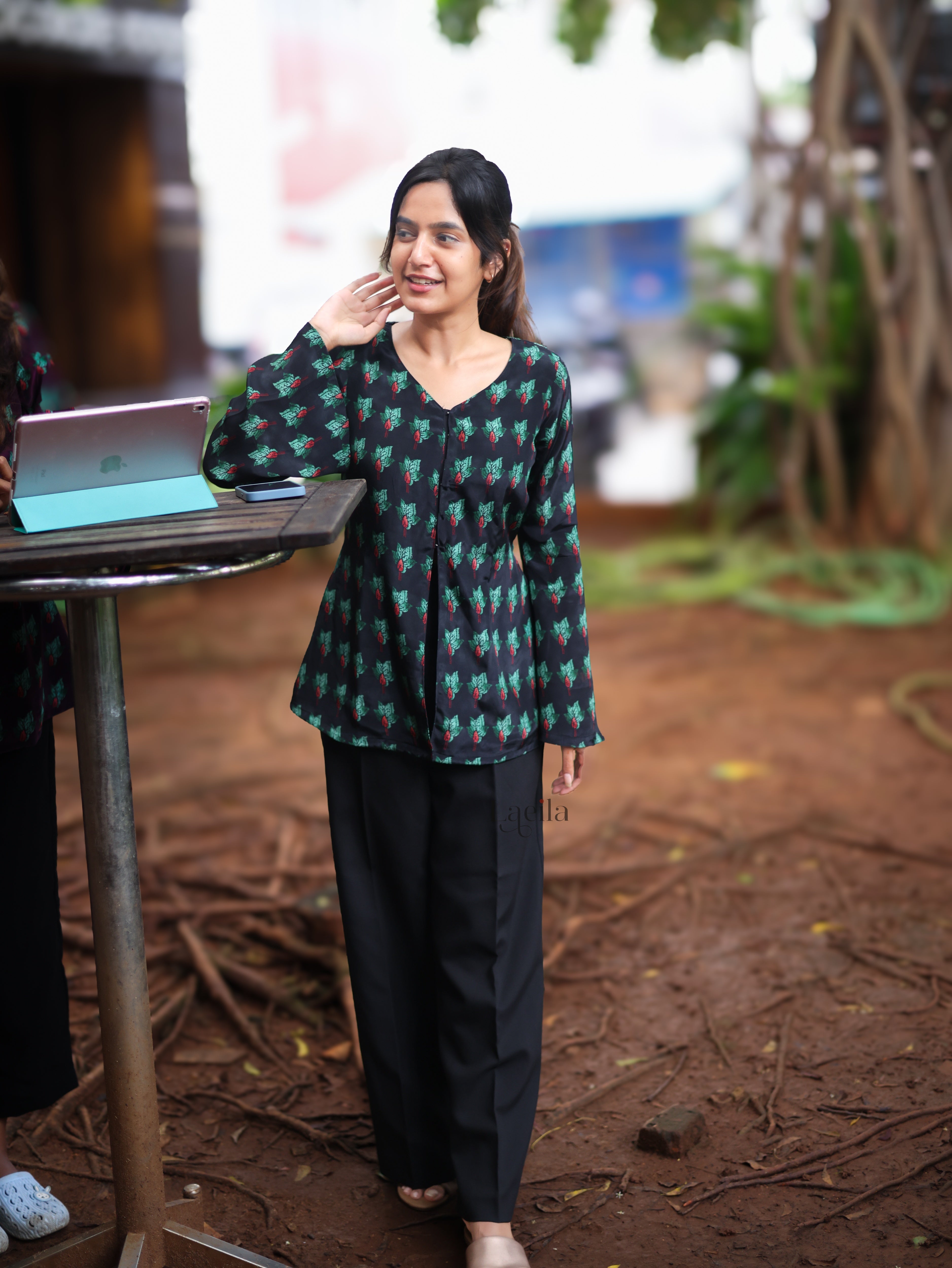 Black Crepe satin Top