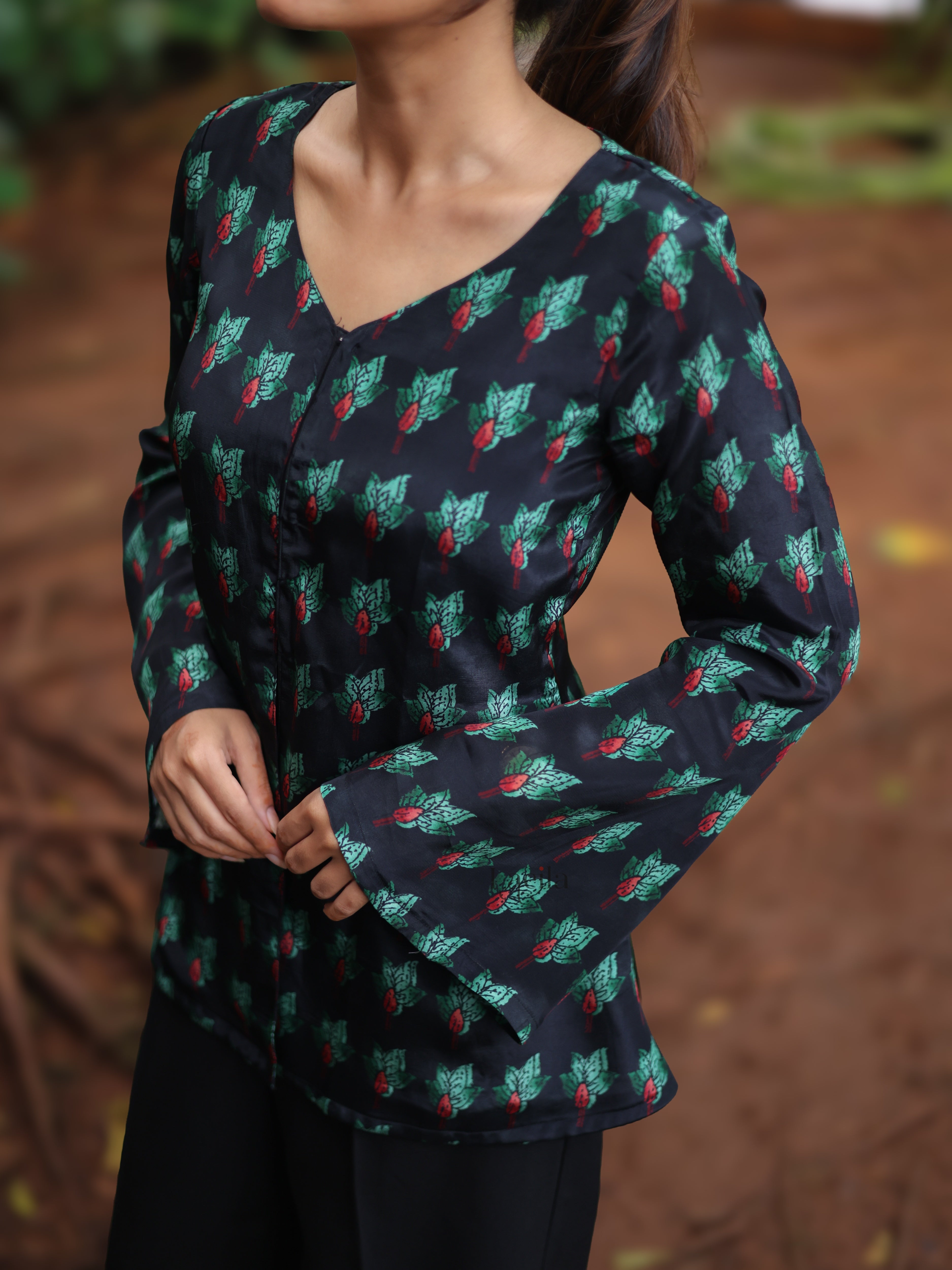 Black Crepe satin Top