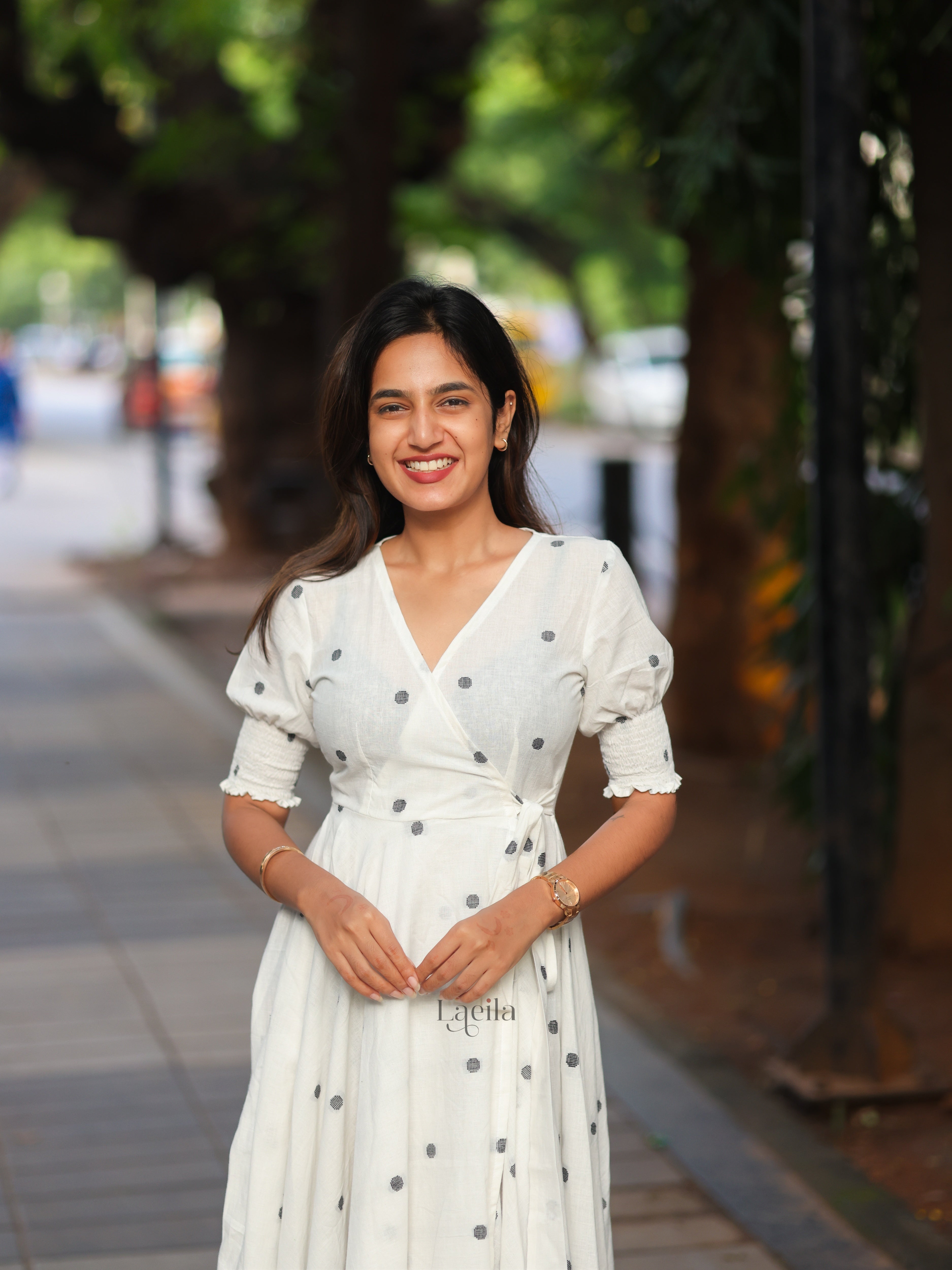 White Polka dots Cotton warp gown