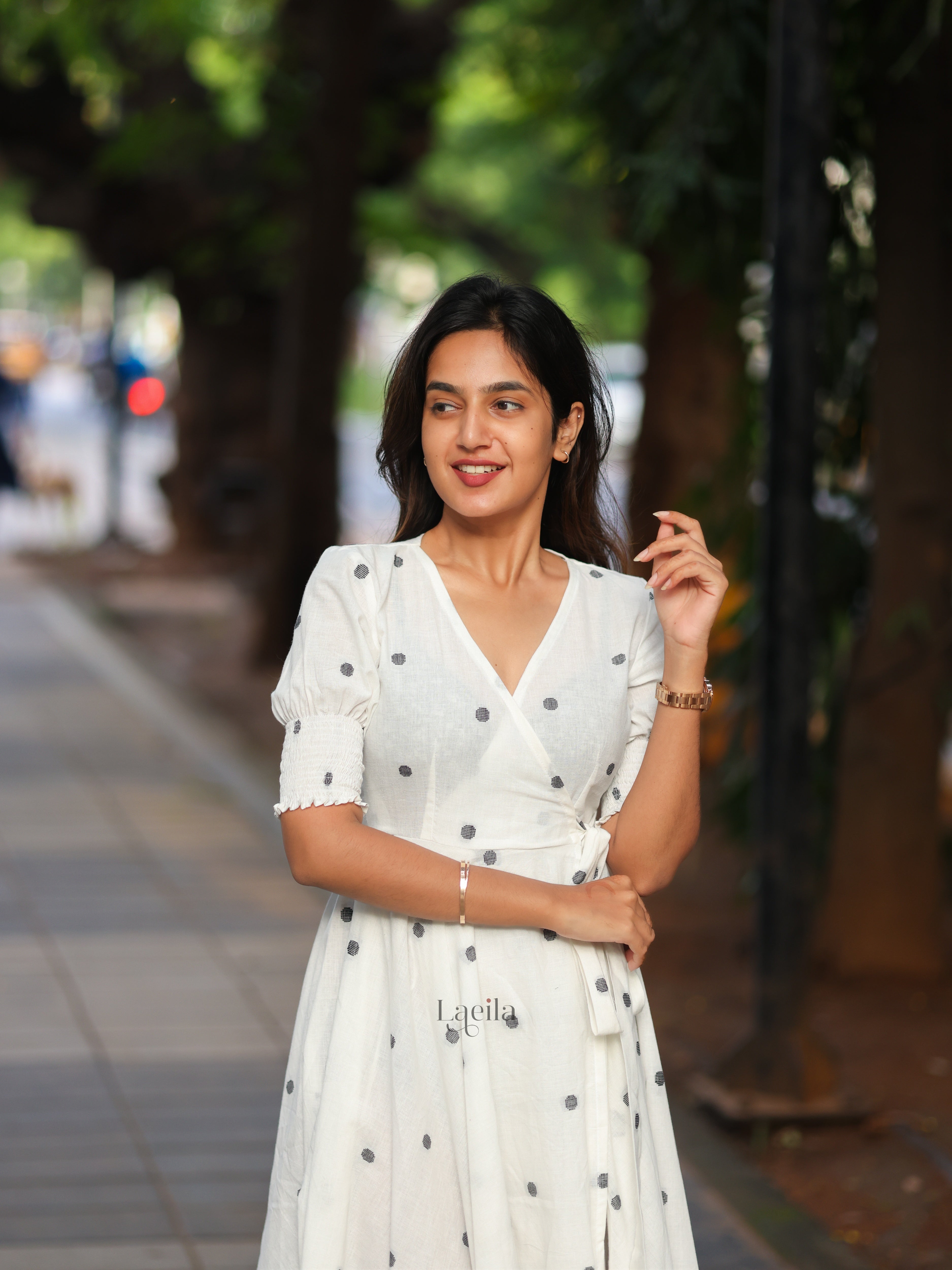 White Polka dots Cotton warp gown