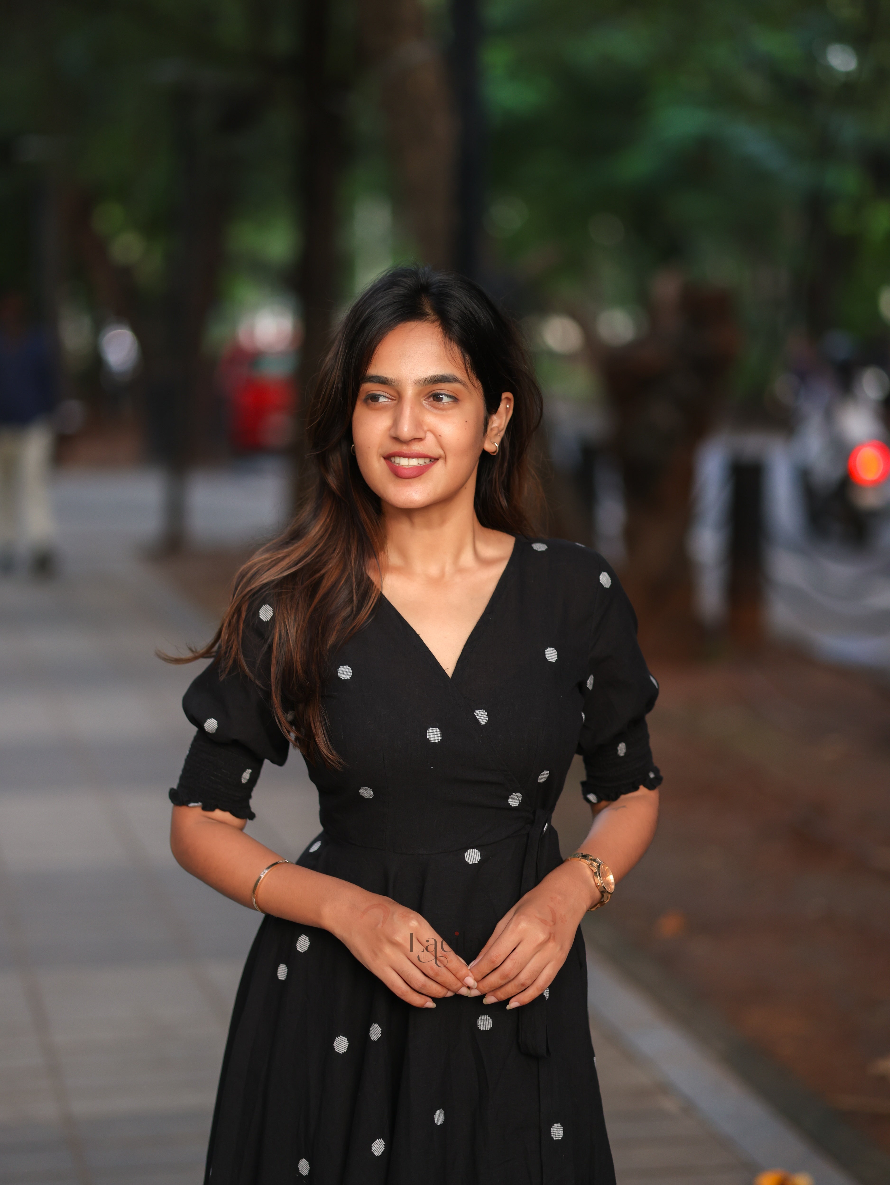 Black Polka dots Cotton warp gown