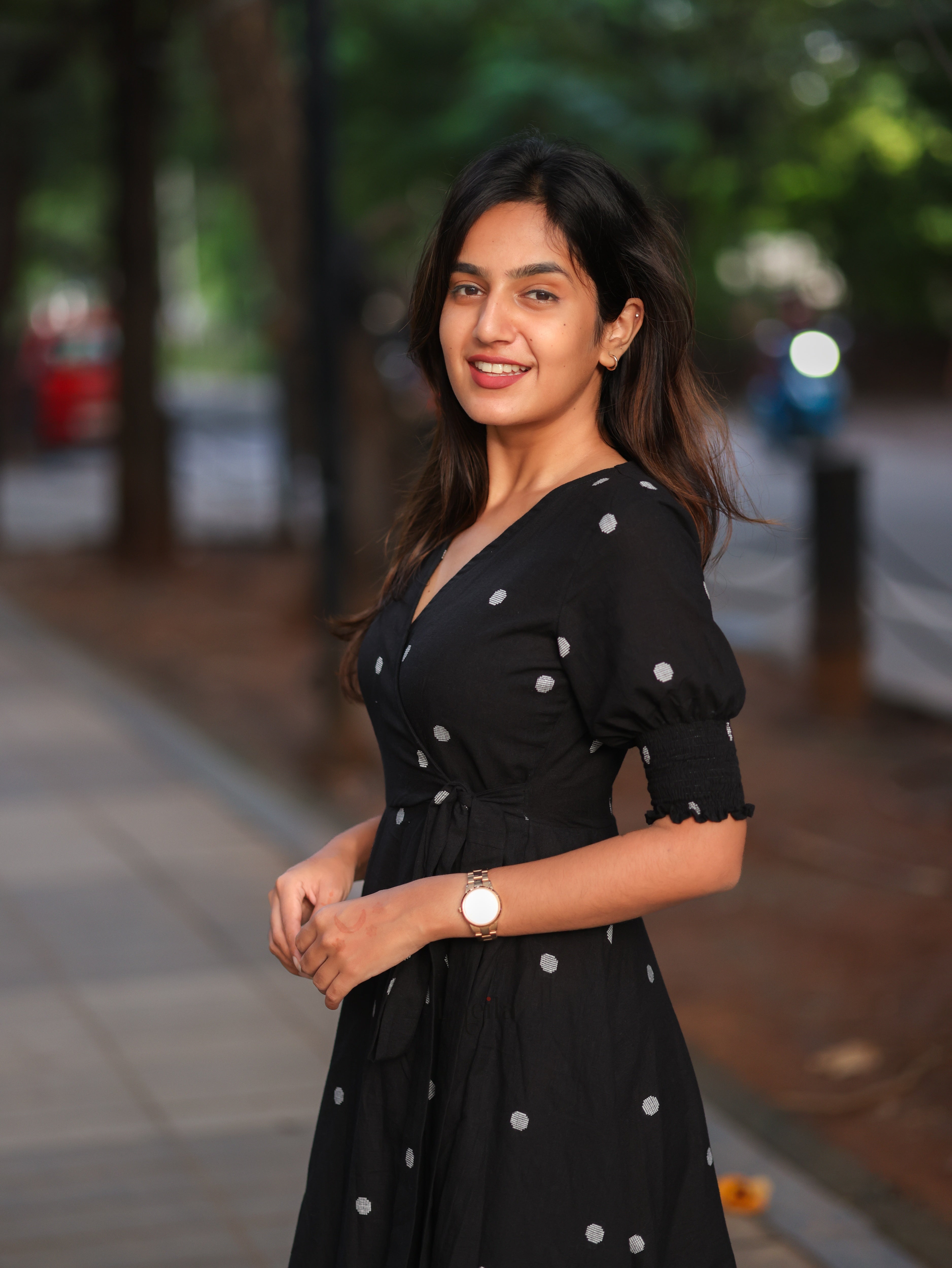 Black Polka dots Cotton warp gown