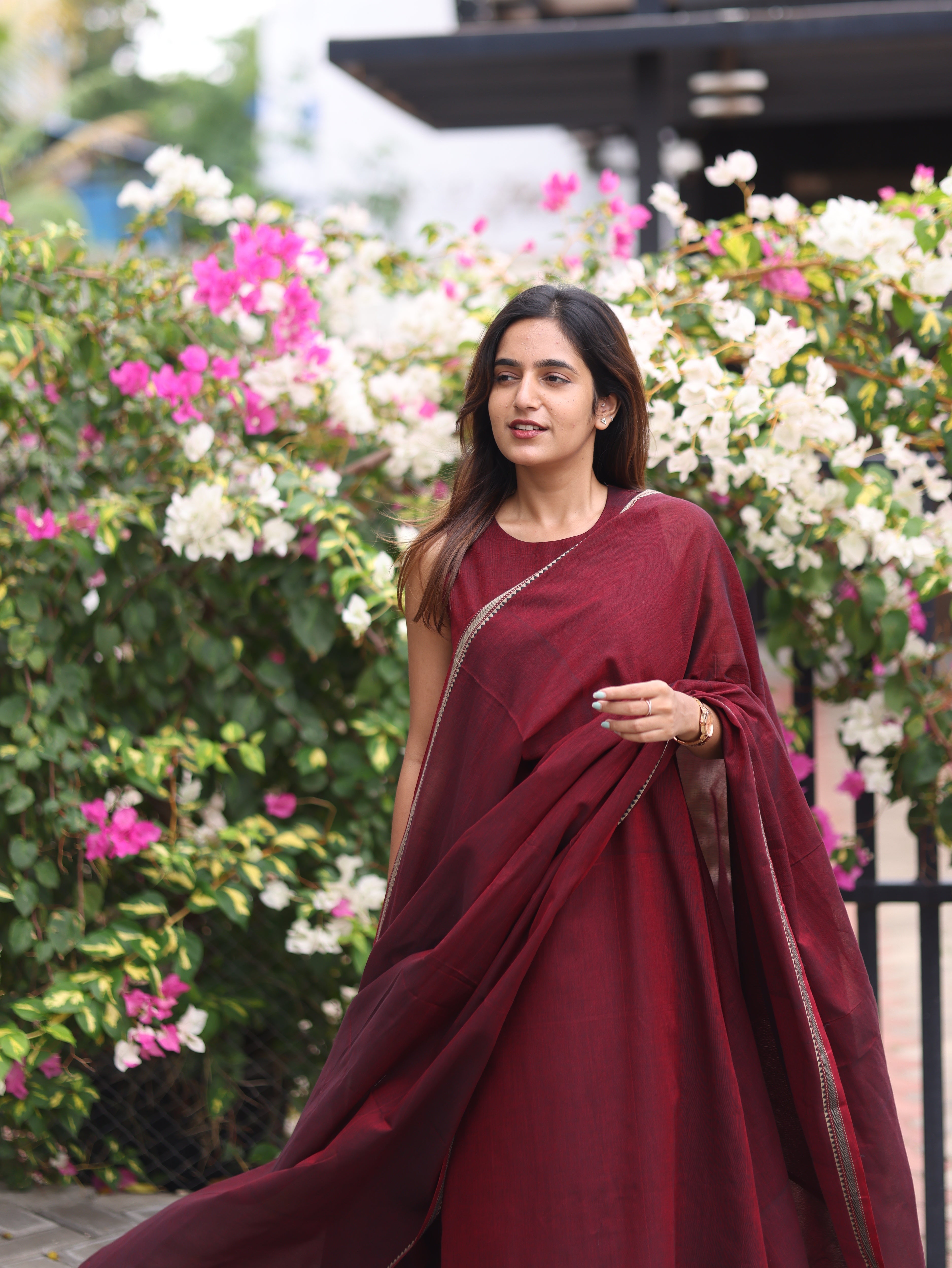 Maroon Malar Narayanpet Set (Top & Dupatta)