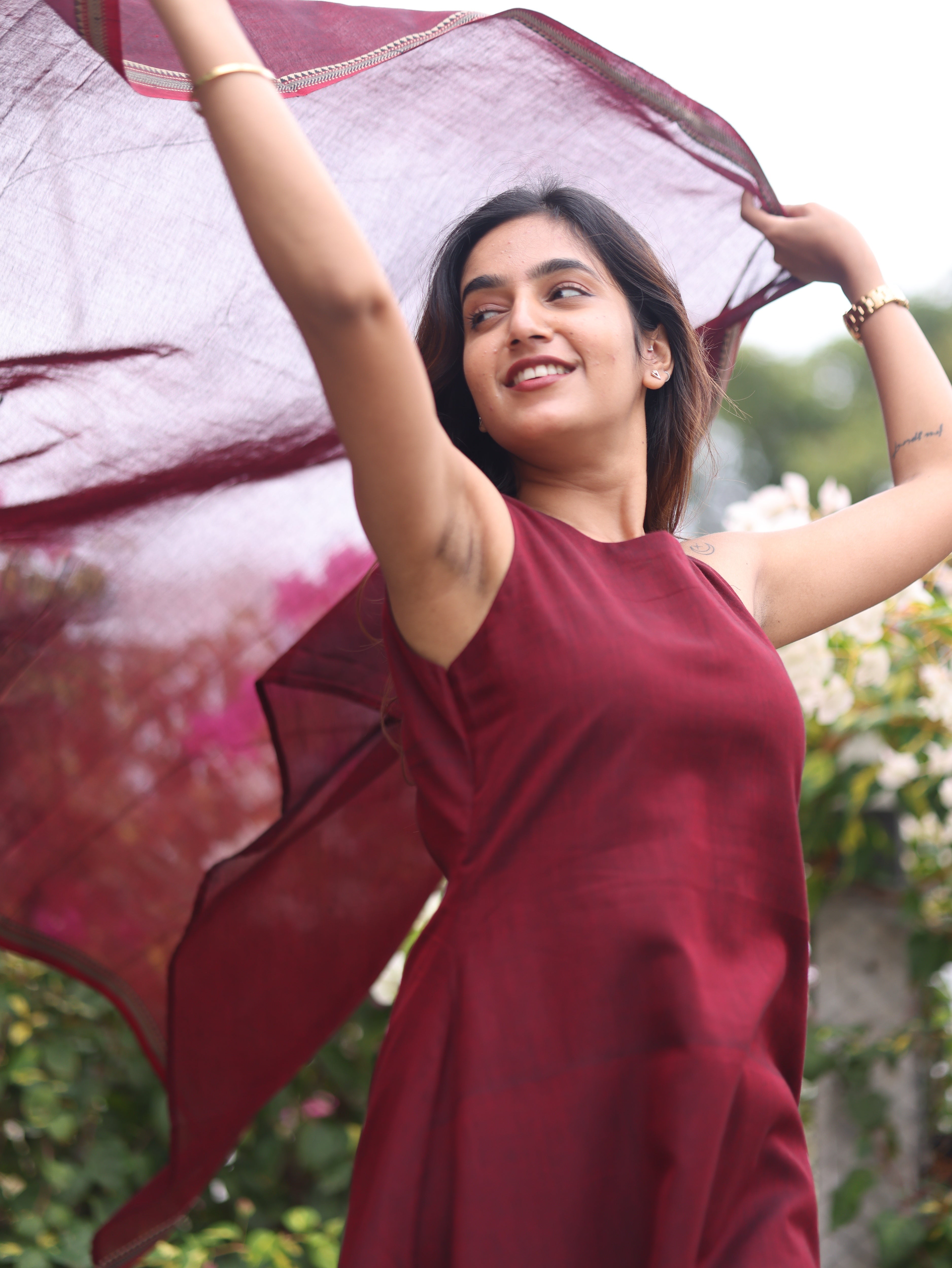 Maroon Malar Narayanpet Set (Top & Dupatta)