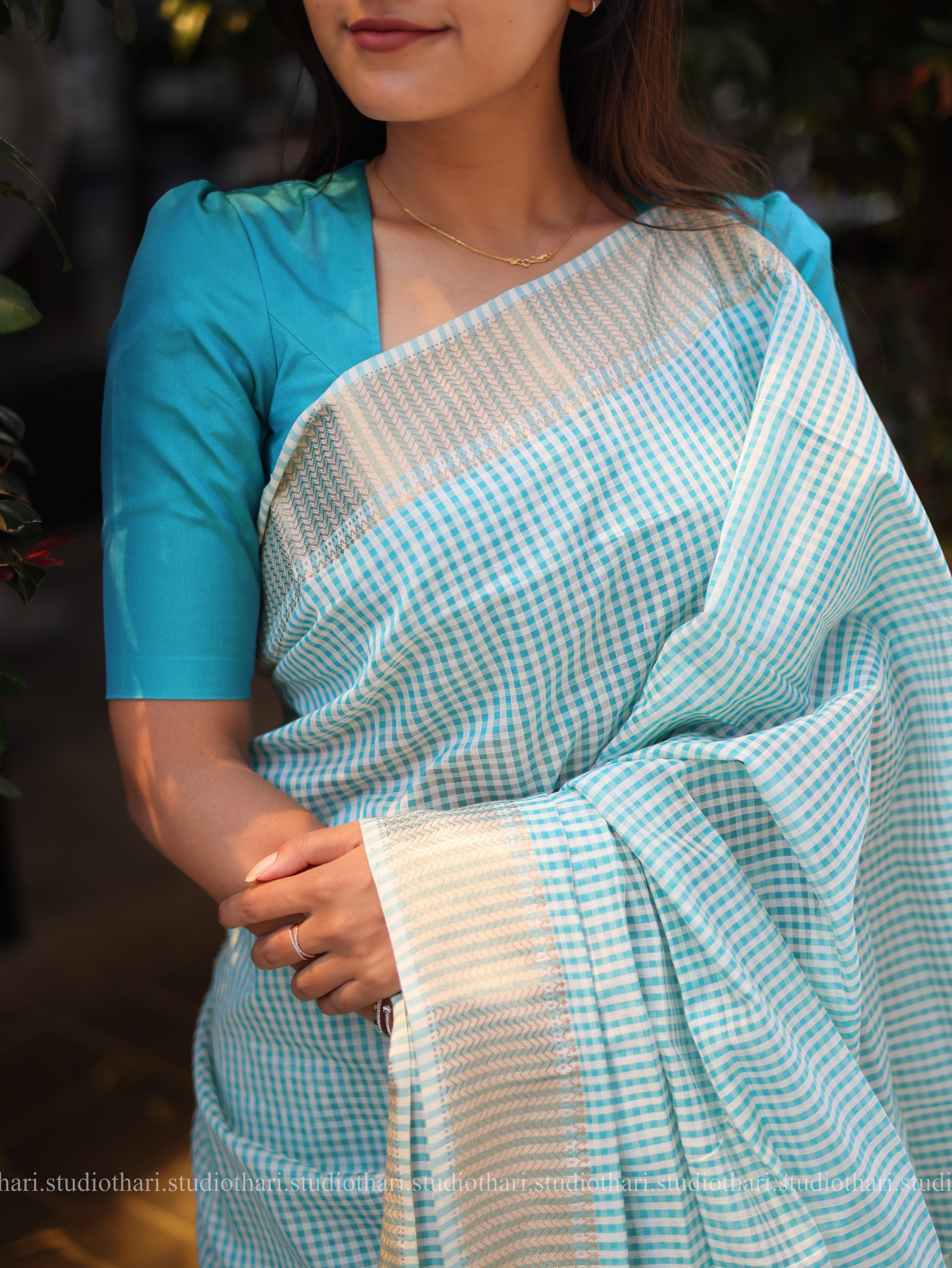 Blue Maheshwari checked saree