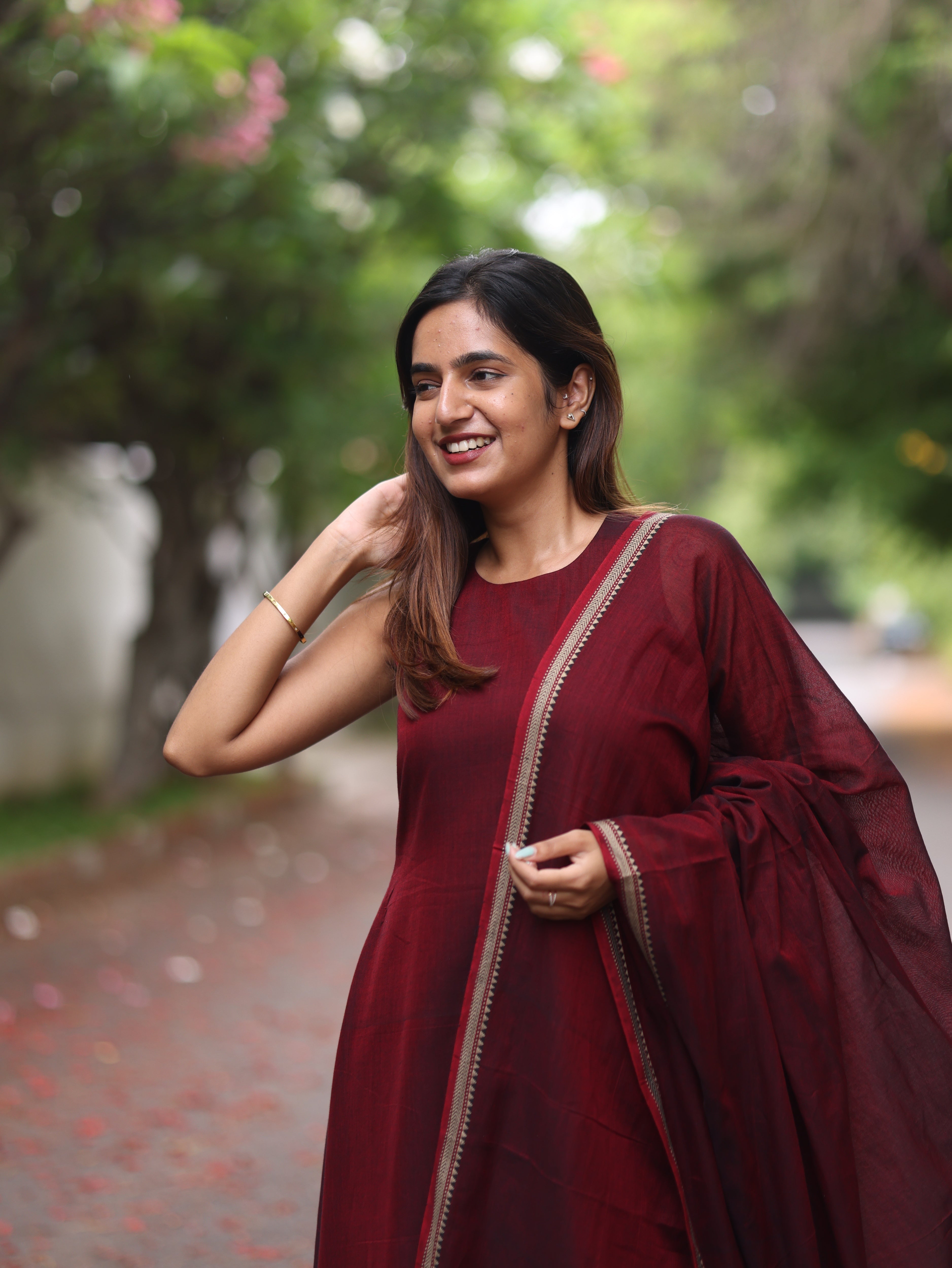 Maroon Malar Narayanpet Set (Top & Dupatta)