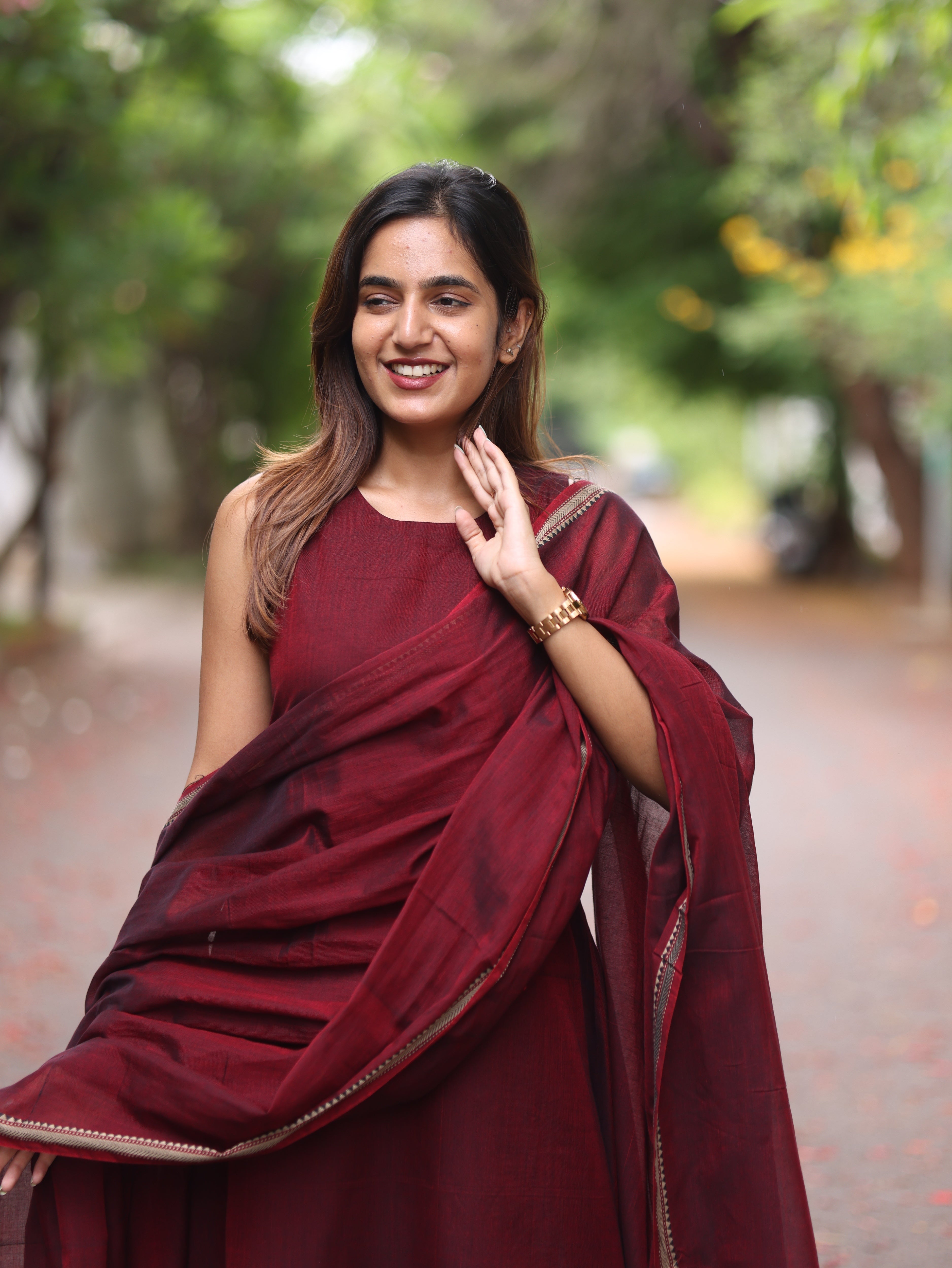 Maroon Malar Narayanpet Set (Top & Dupatta)