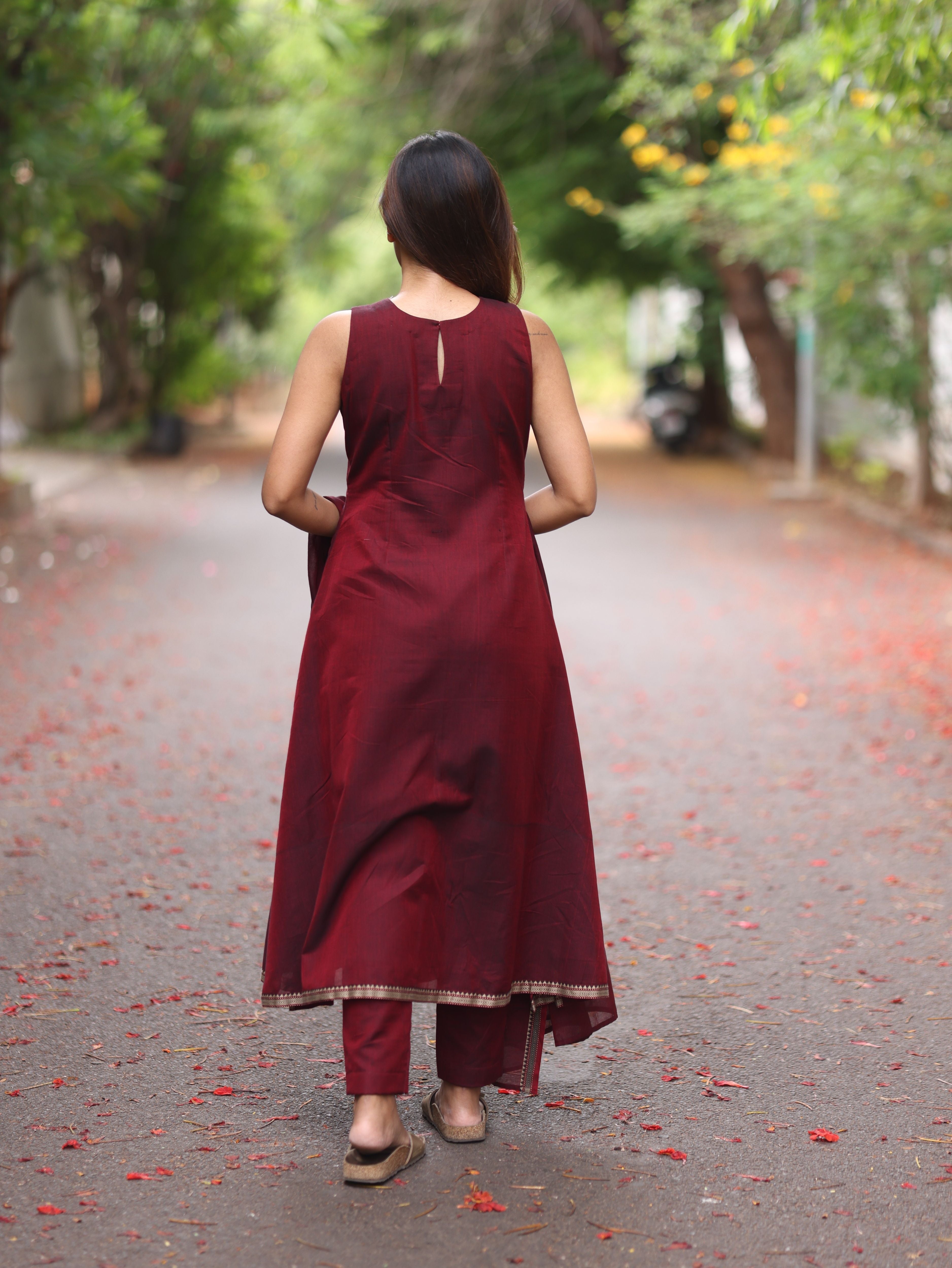 Maroon Malar Narayanpet Salwar Set (Pant / Bottom Only)