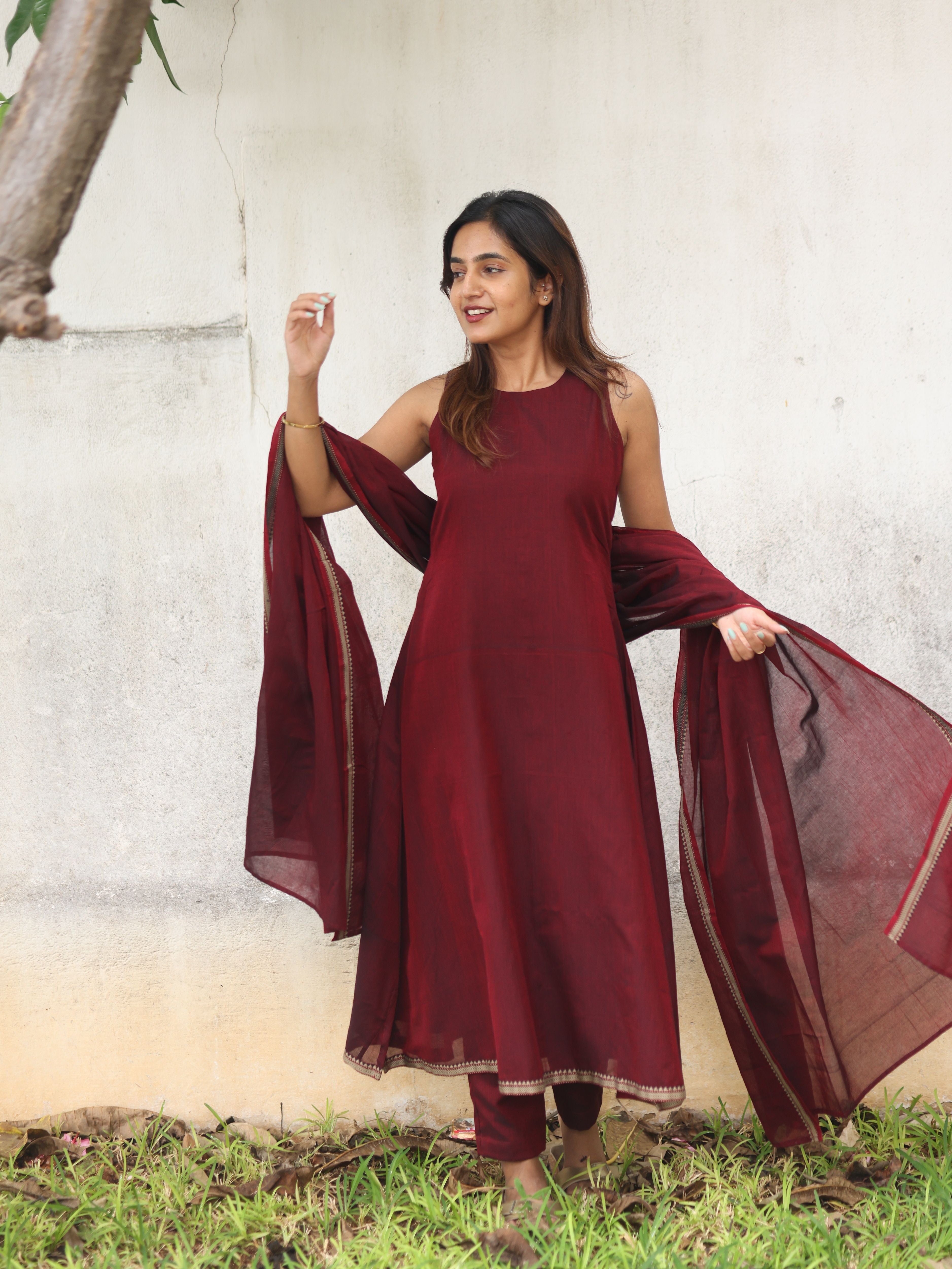 Maroon Malar Narayanpet Salwar Set (Pant / Bottom Only)