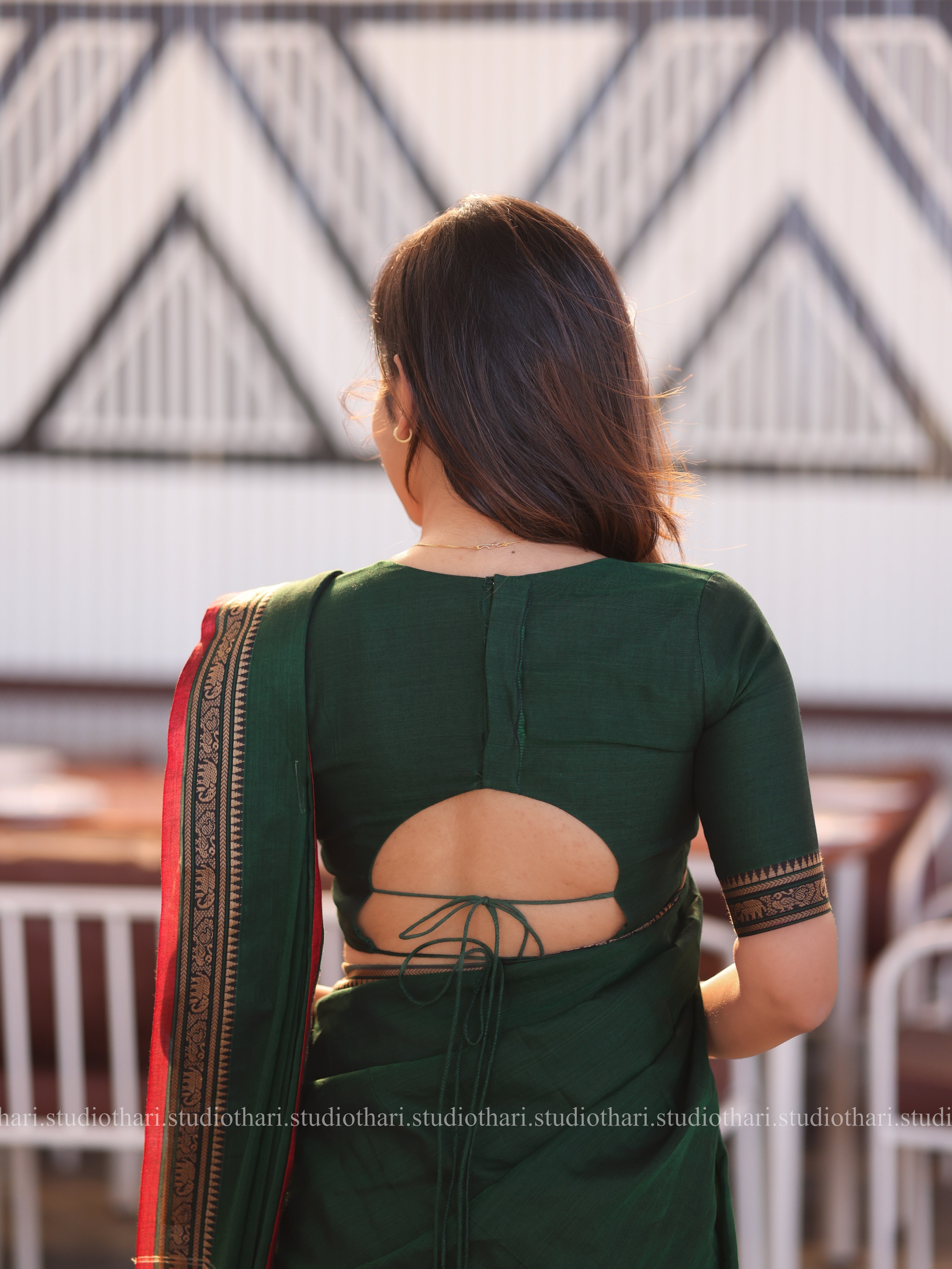 "Kanmani" Dark Green Pure cotton Narayanpet Saree