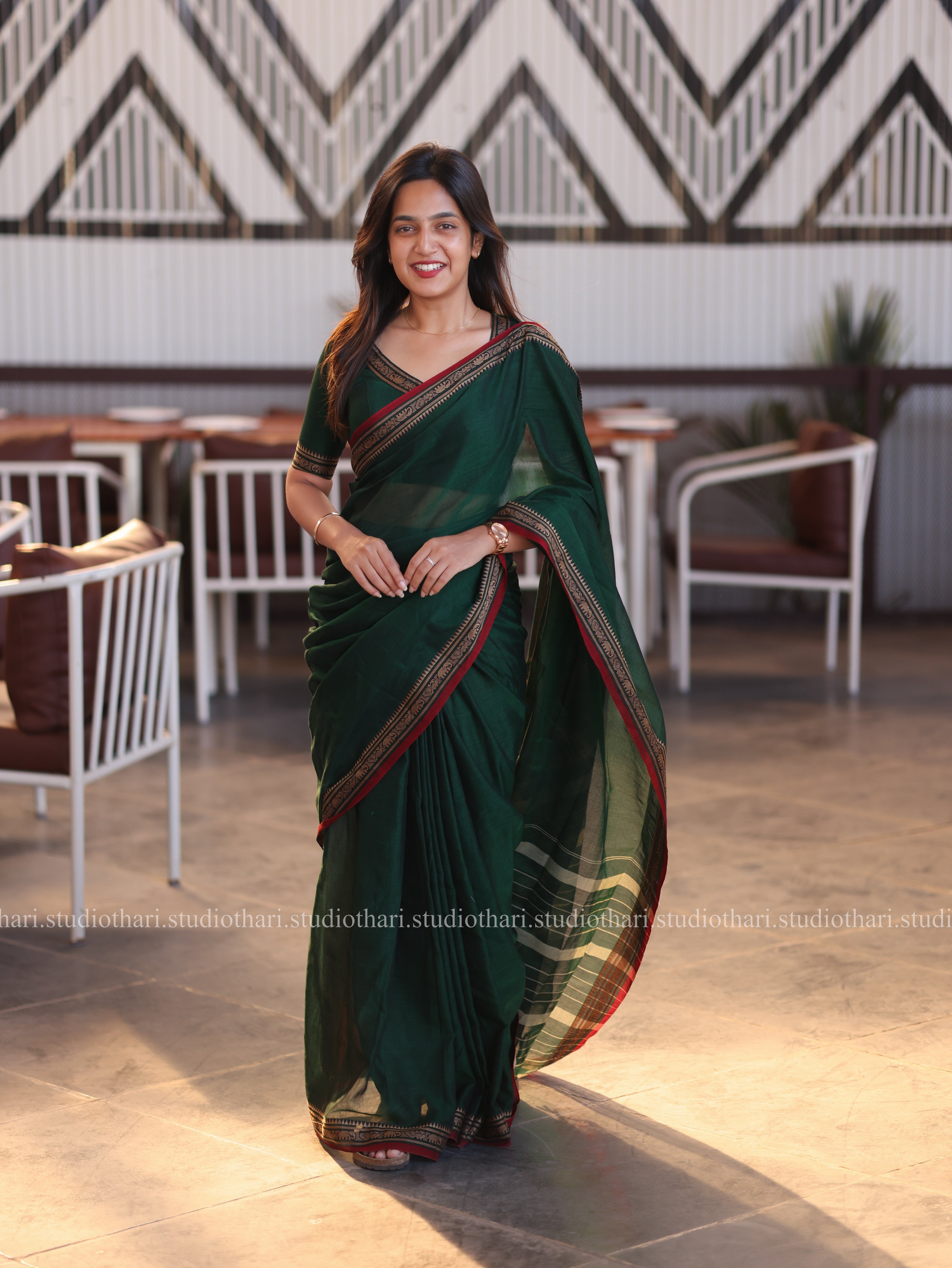"Kanmani" Dark Green Pure cotton Narayanpet Saree