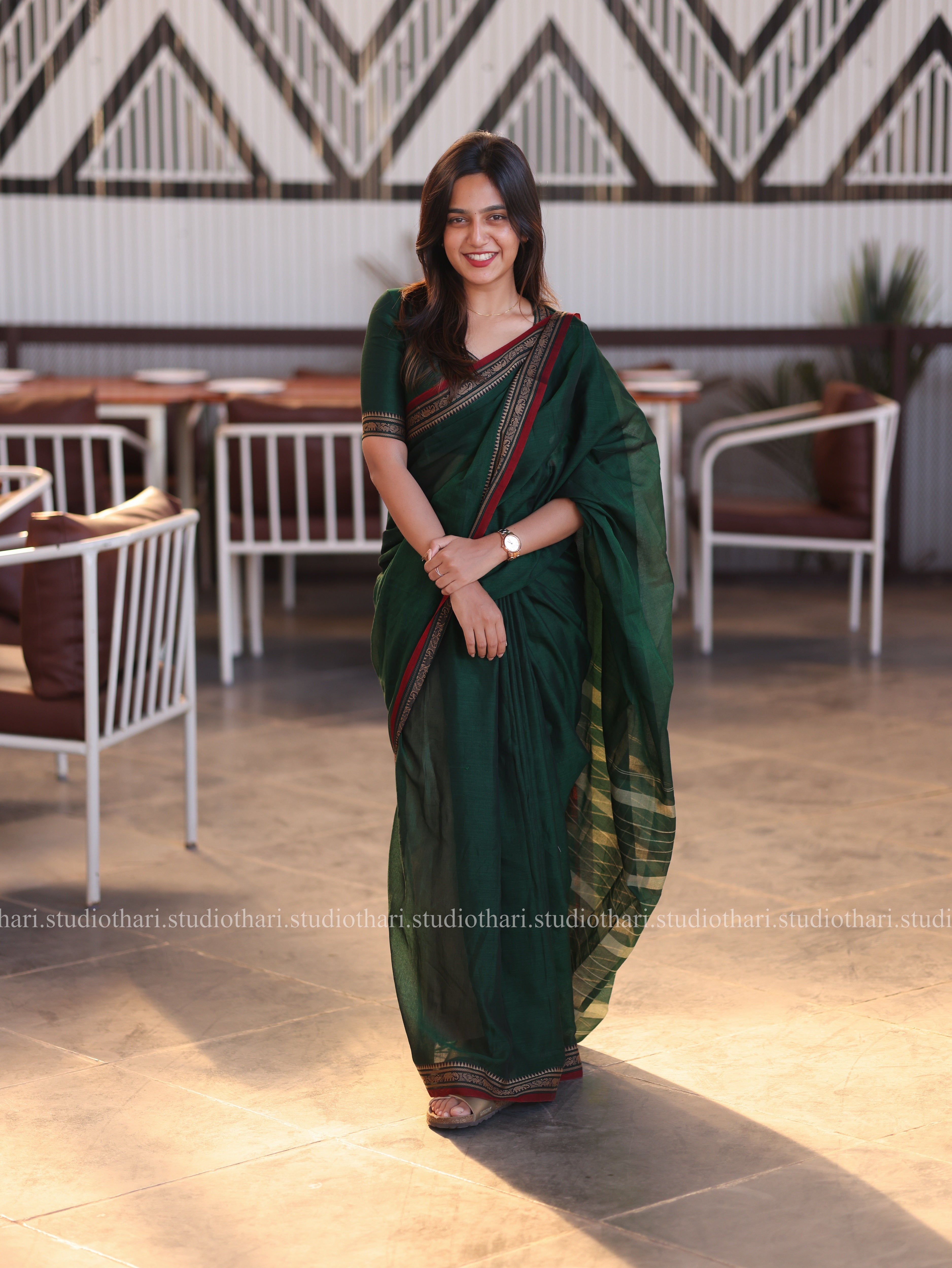 "Kanmani" Dark Green Pure cotton Narayanpet Saree