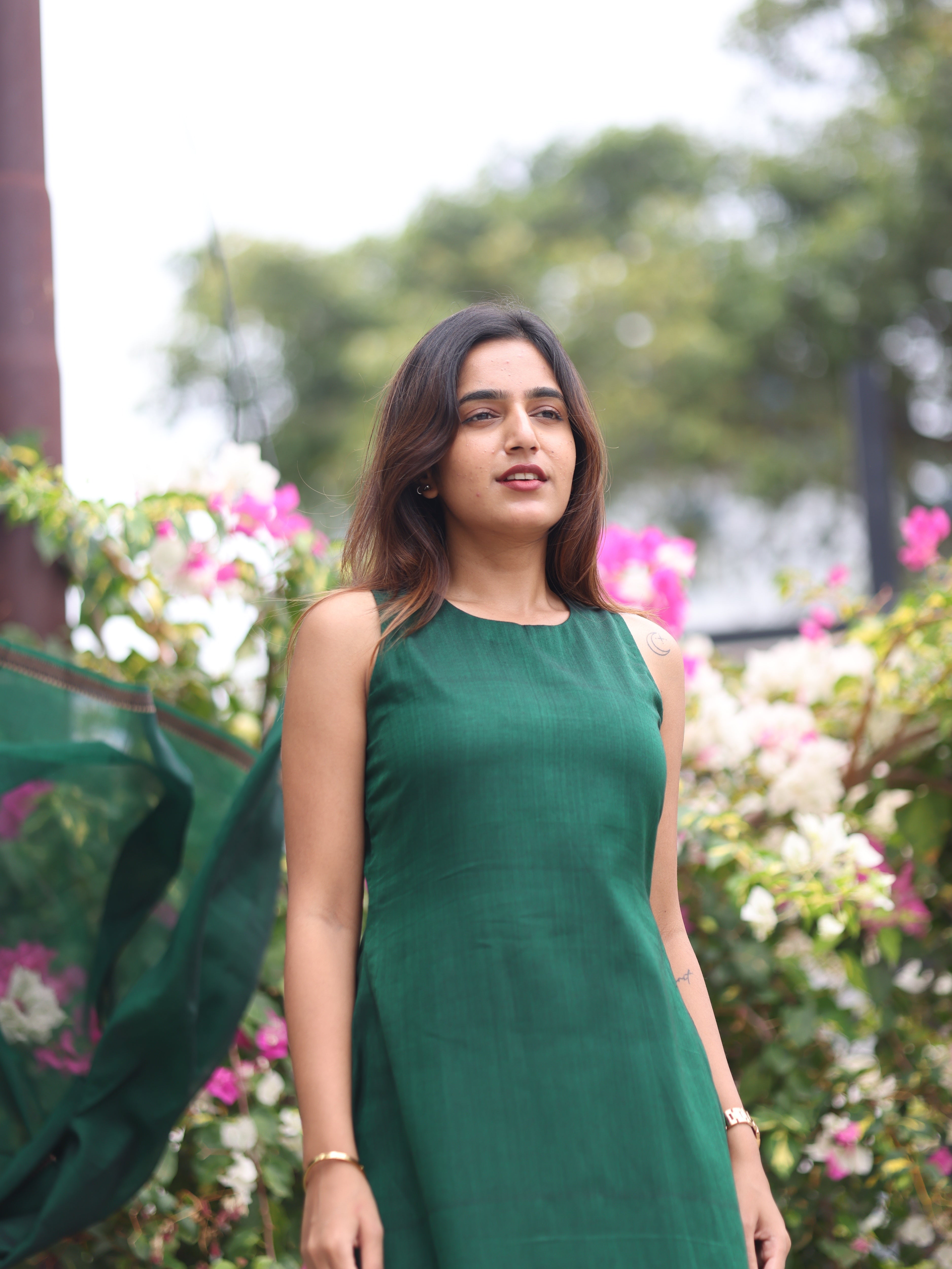 Green Malar Narayanpet Set (Top & Dupatta)