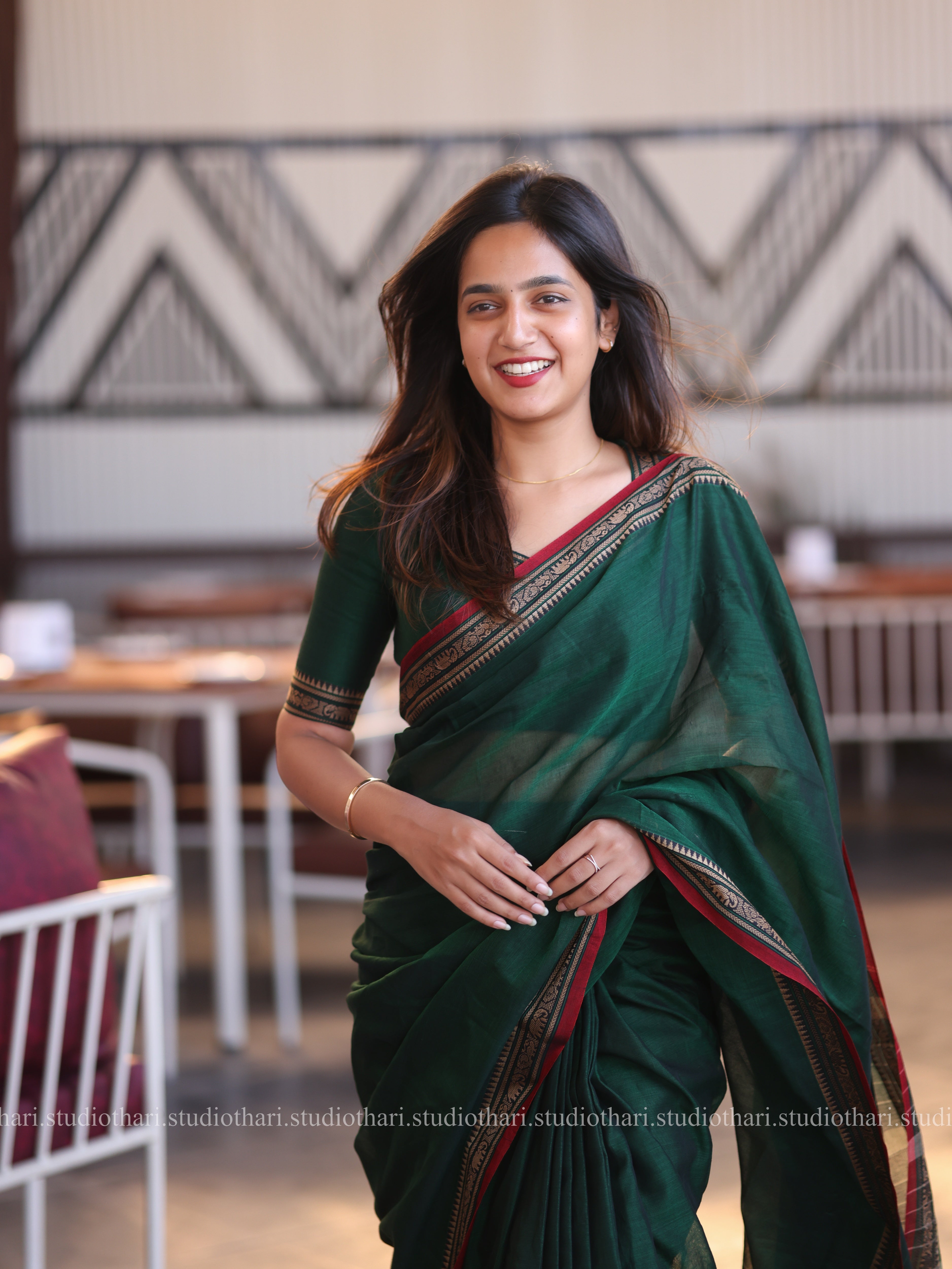 "Kanmani" Dark Green Pure cotton Narayanpet Saree