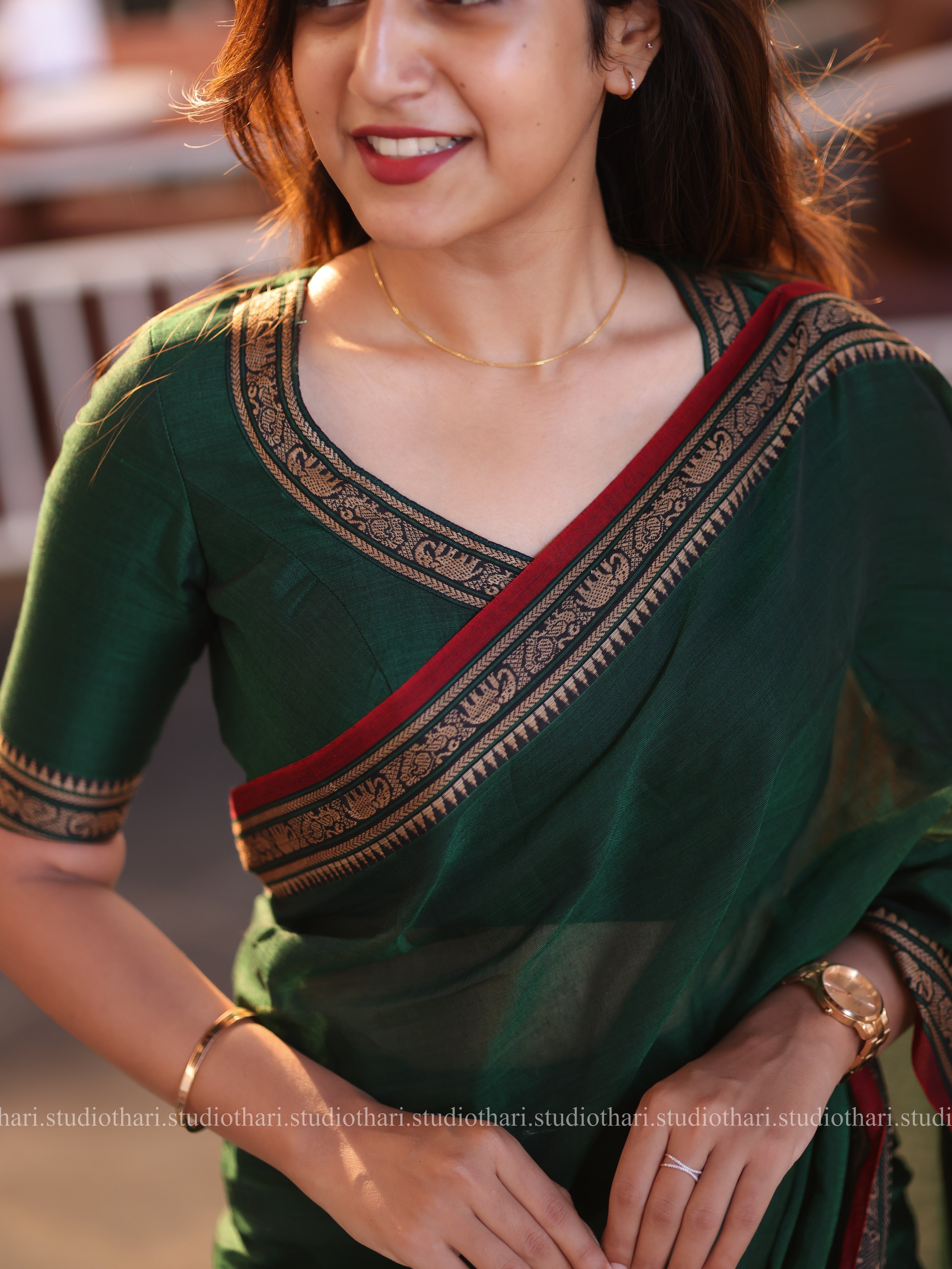 "Kanmani" Dark Green Pure cotton Narayanpet Saree