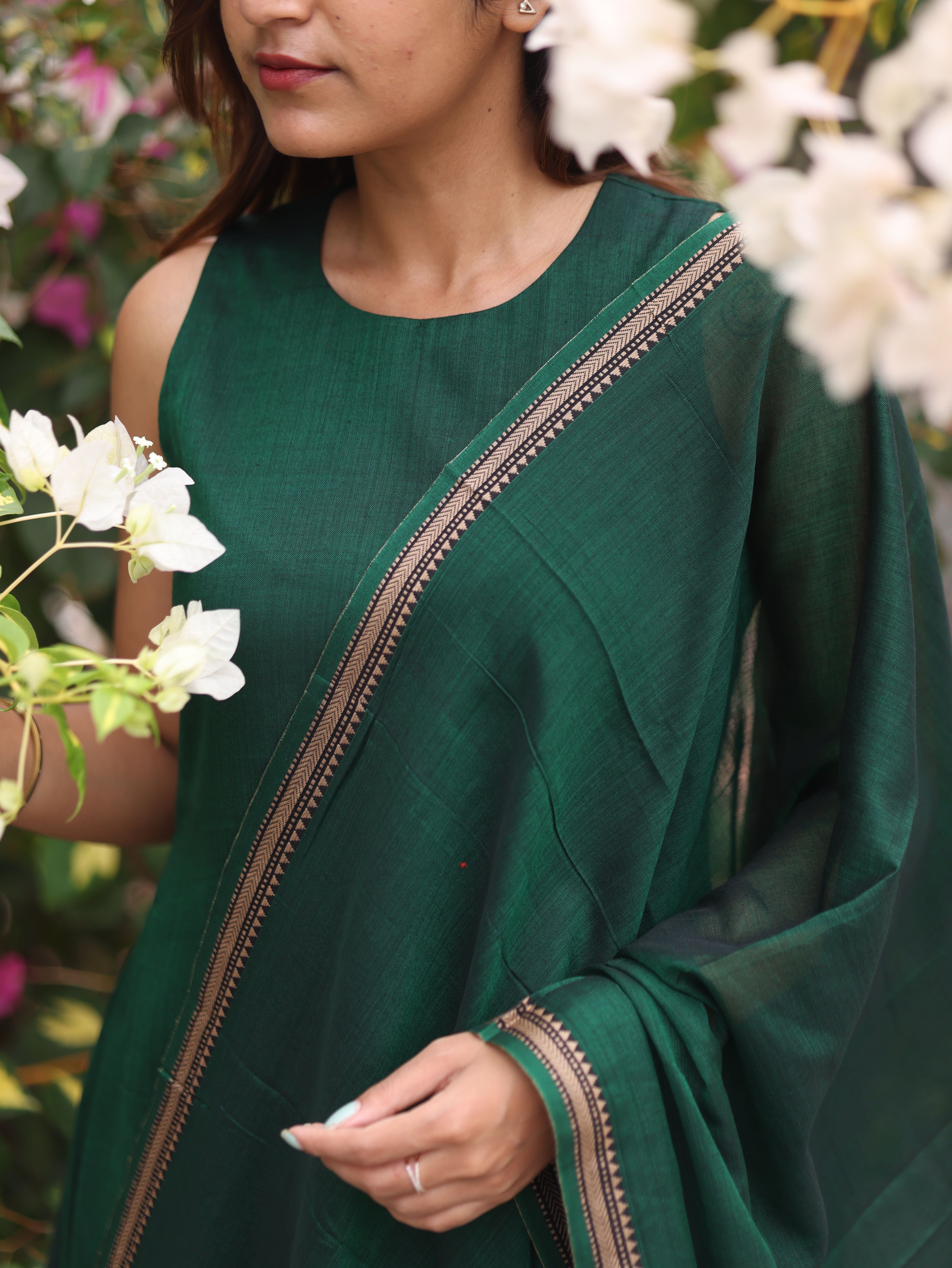 Green Malar Narayanpet Set (Top & Dupatta)