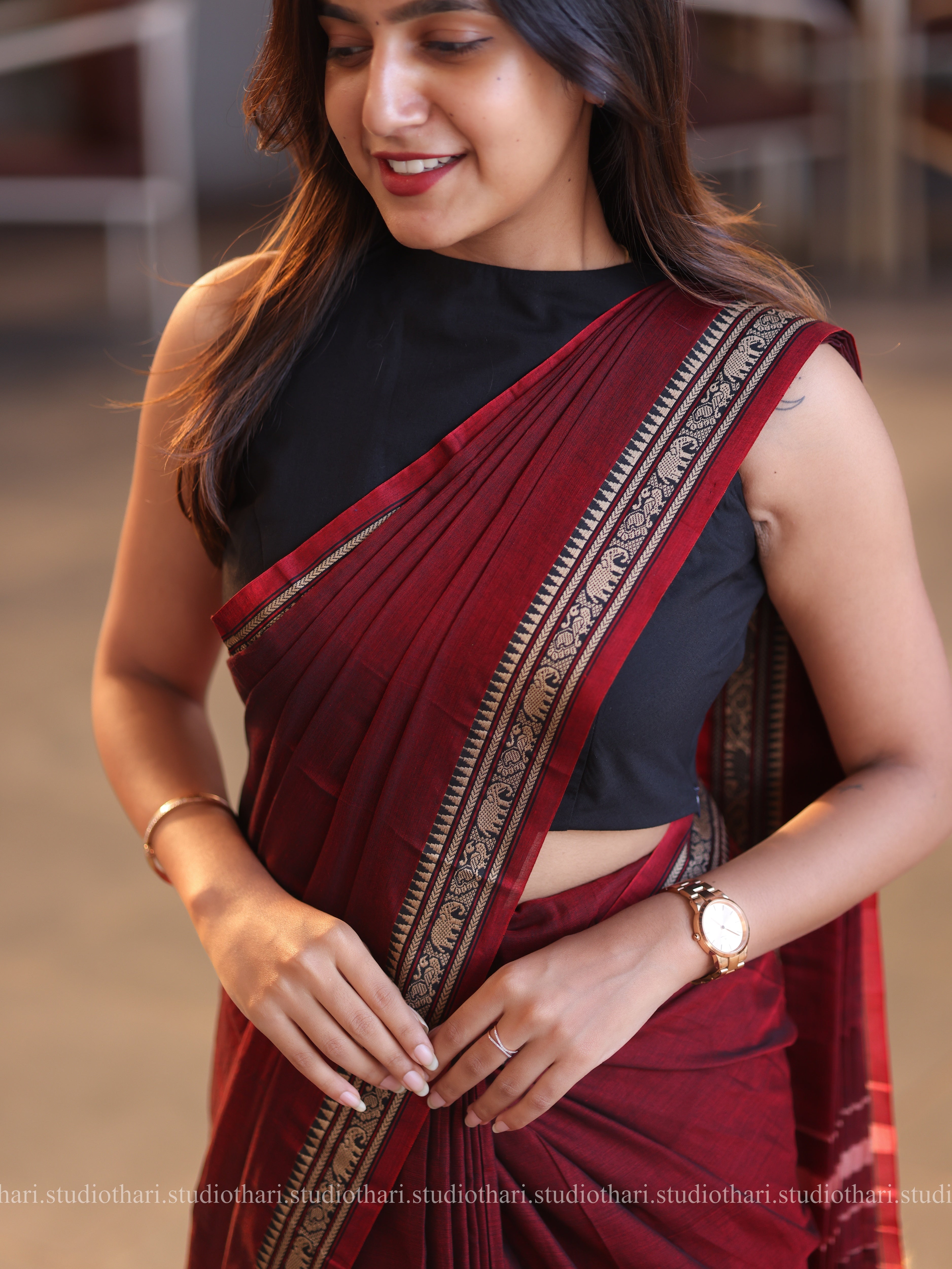Maroon Pure cotton Narayanpet saree