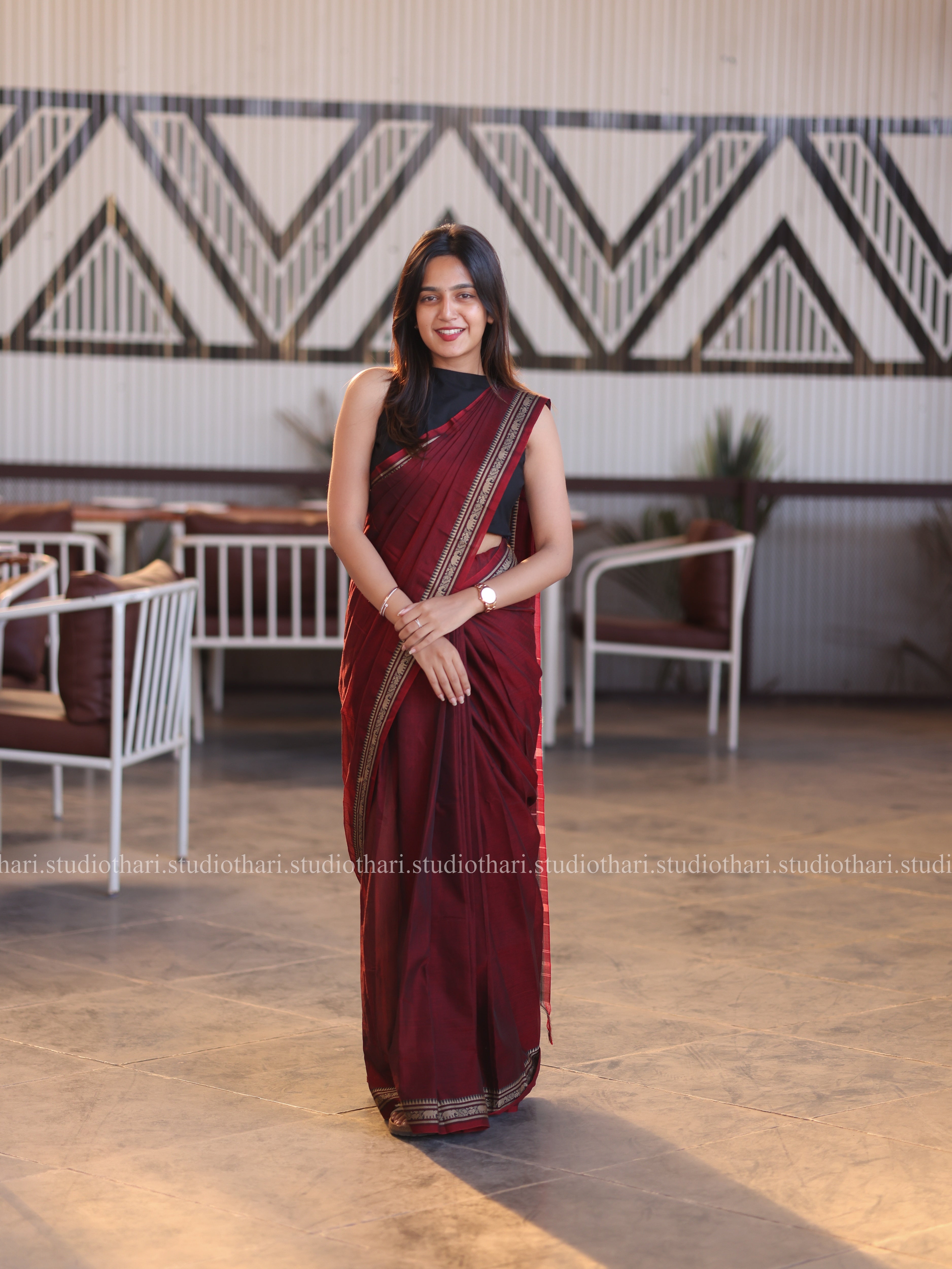 Maroon Pure cotton Narayanpet saree