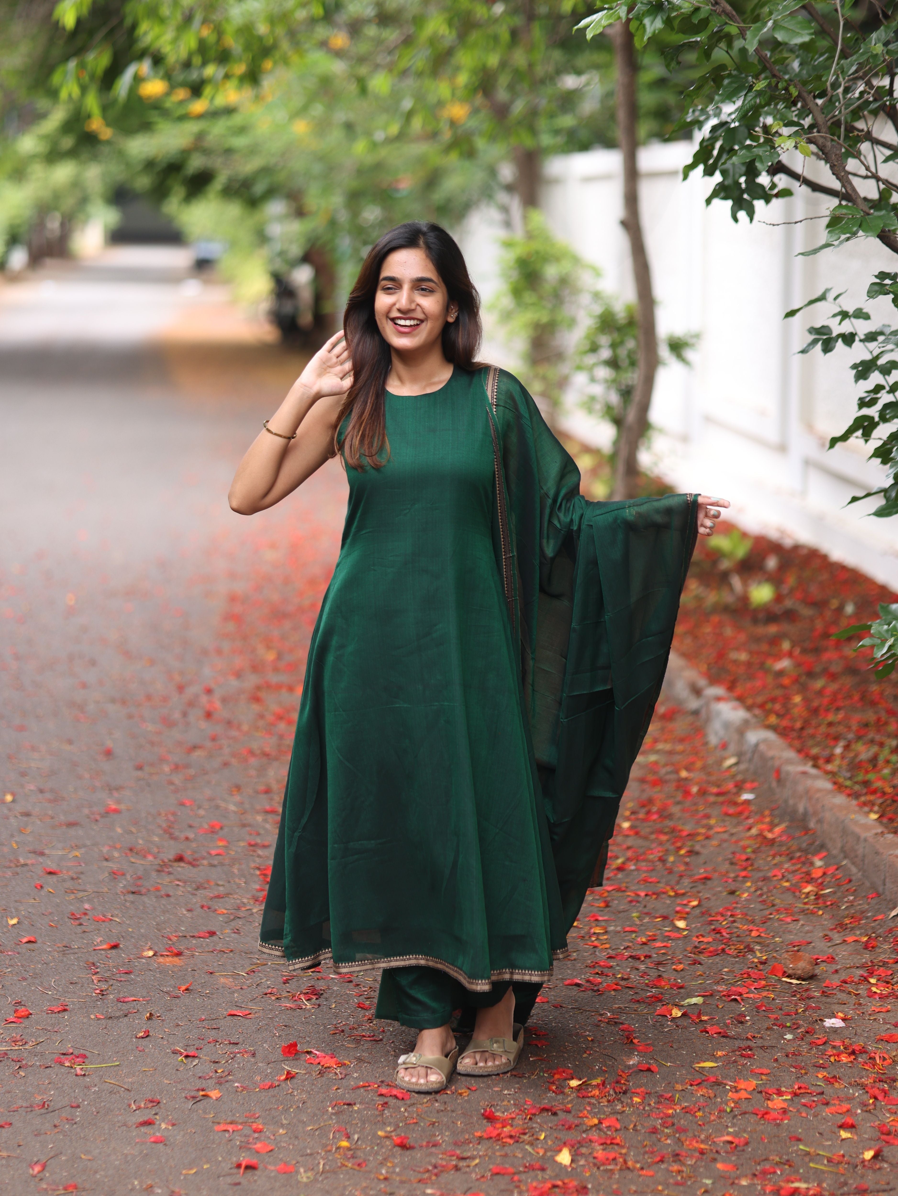 Green Malar Narayanpet Set (Top & Dupatta)