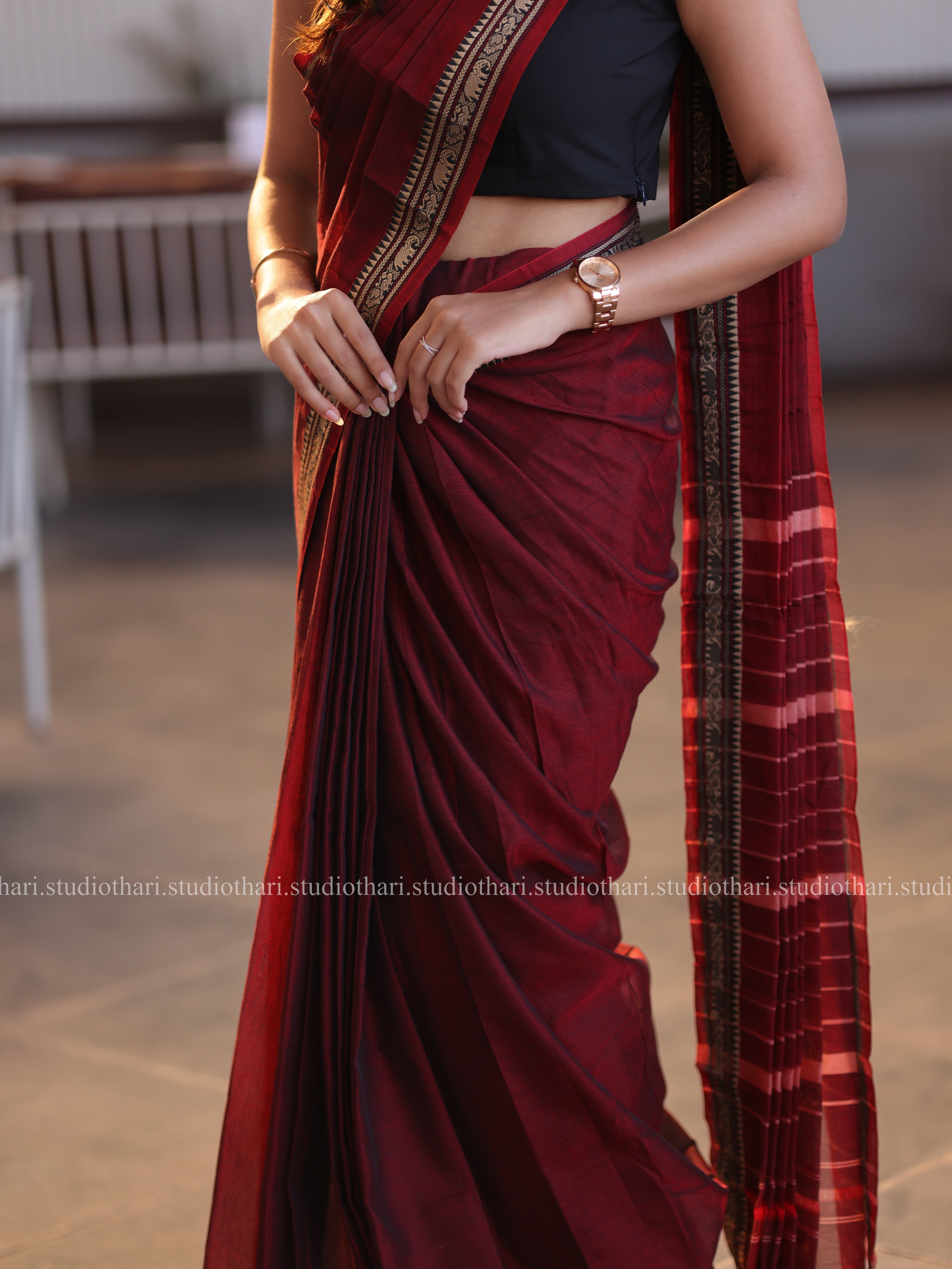 Maroon Pure cotton Narayanpet saree
