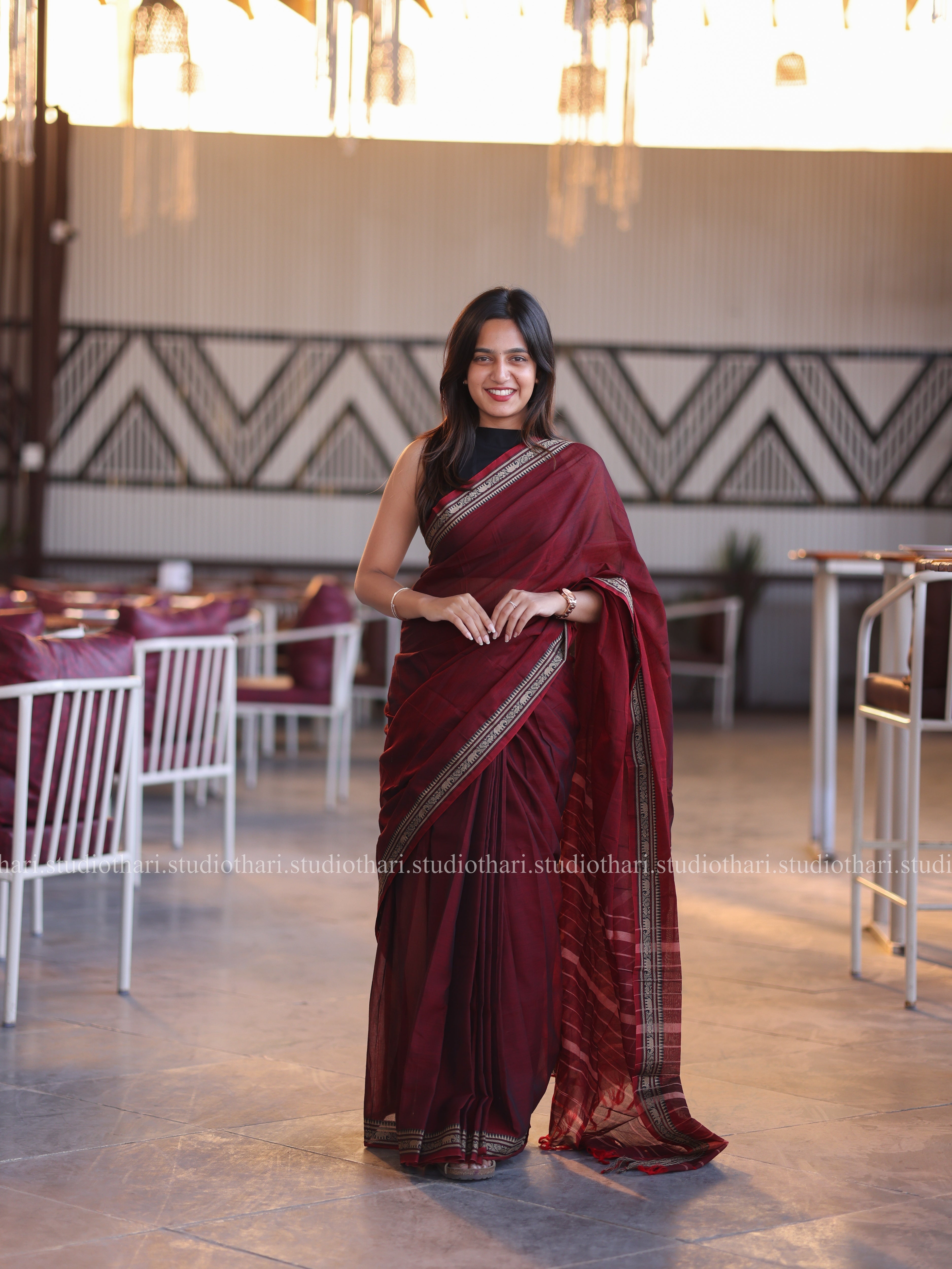 Maroon Pure cotton Narayanpet saree