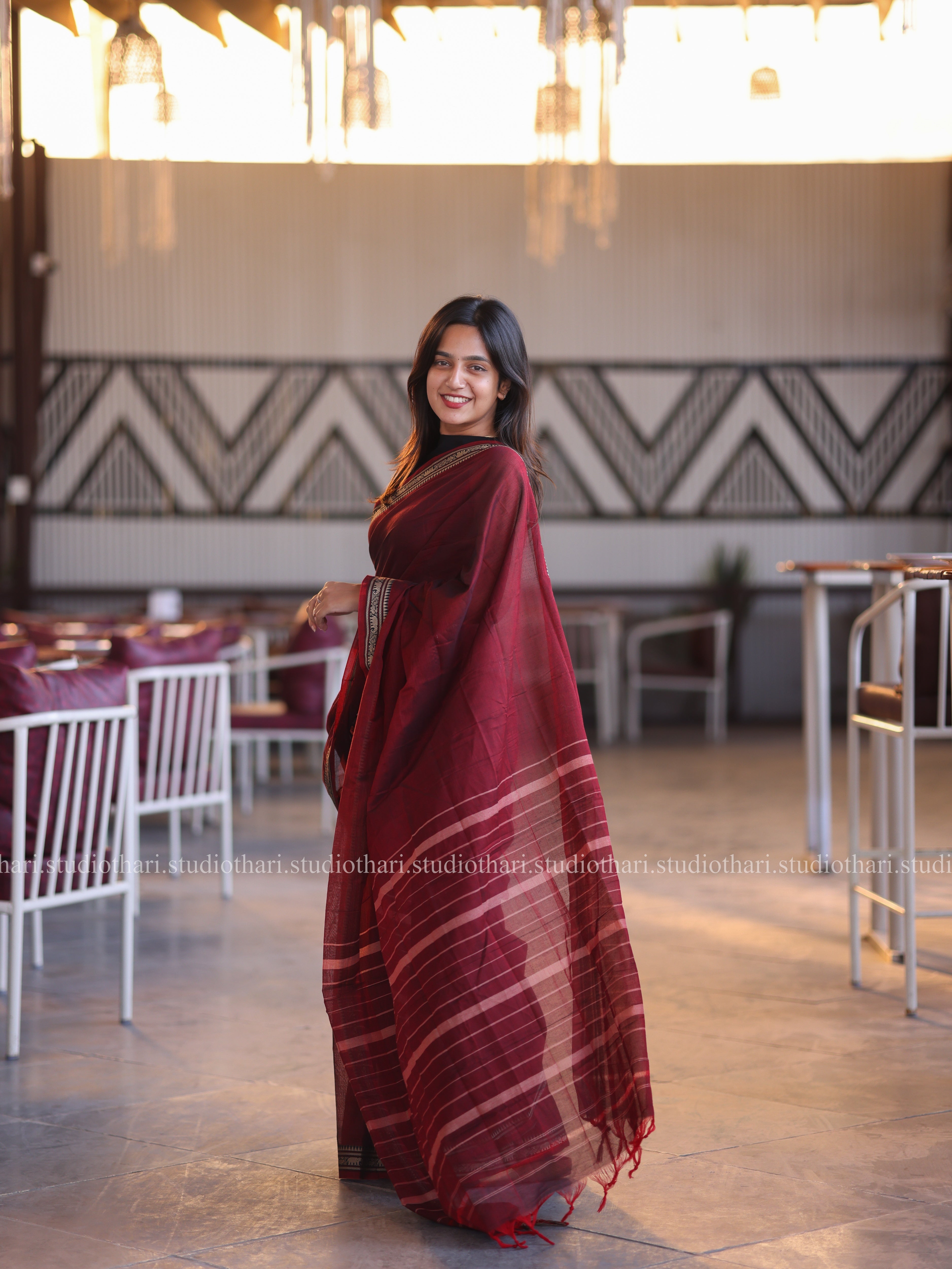 Maroon Pure cotton Narayanpet saree