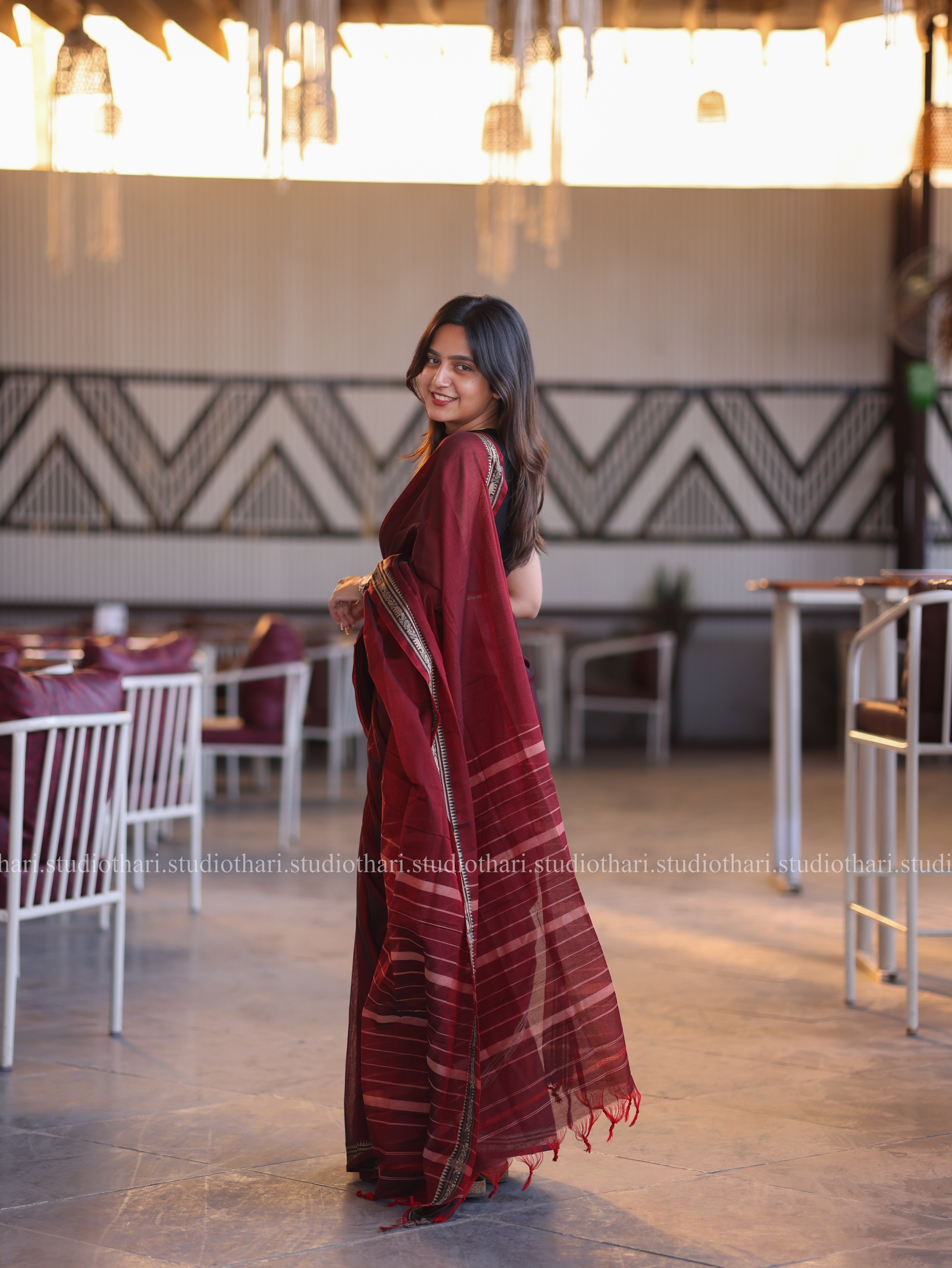 Maroon Pure cotton Narayanpet saree