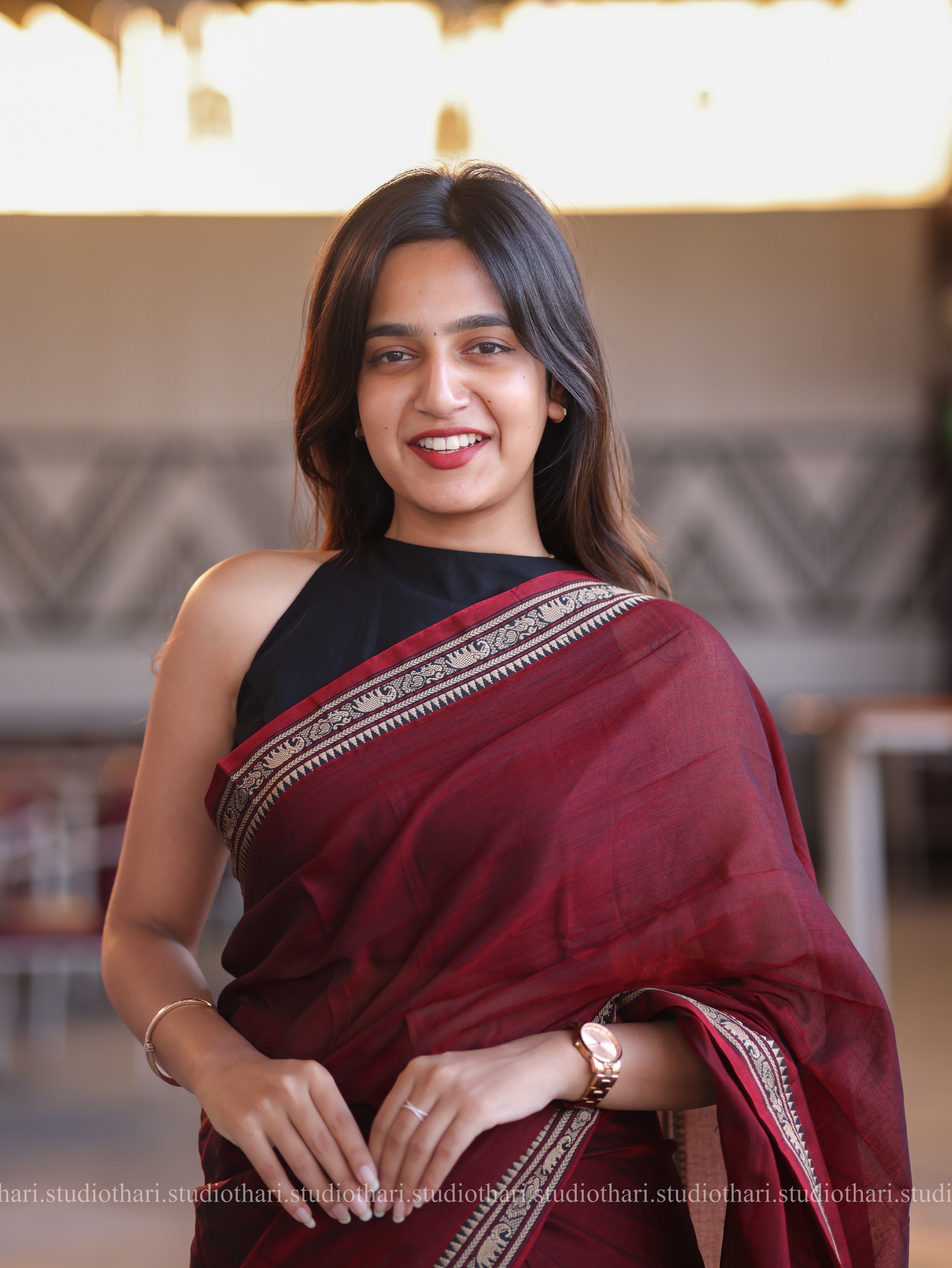 Maroon Pure cotton Narayanpet saree