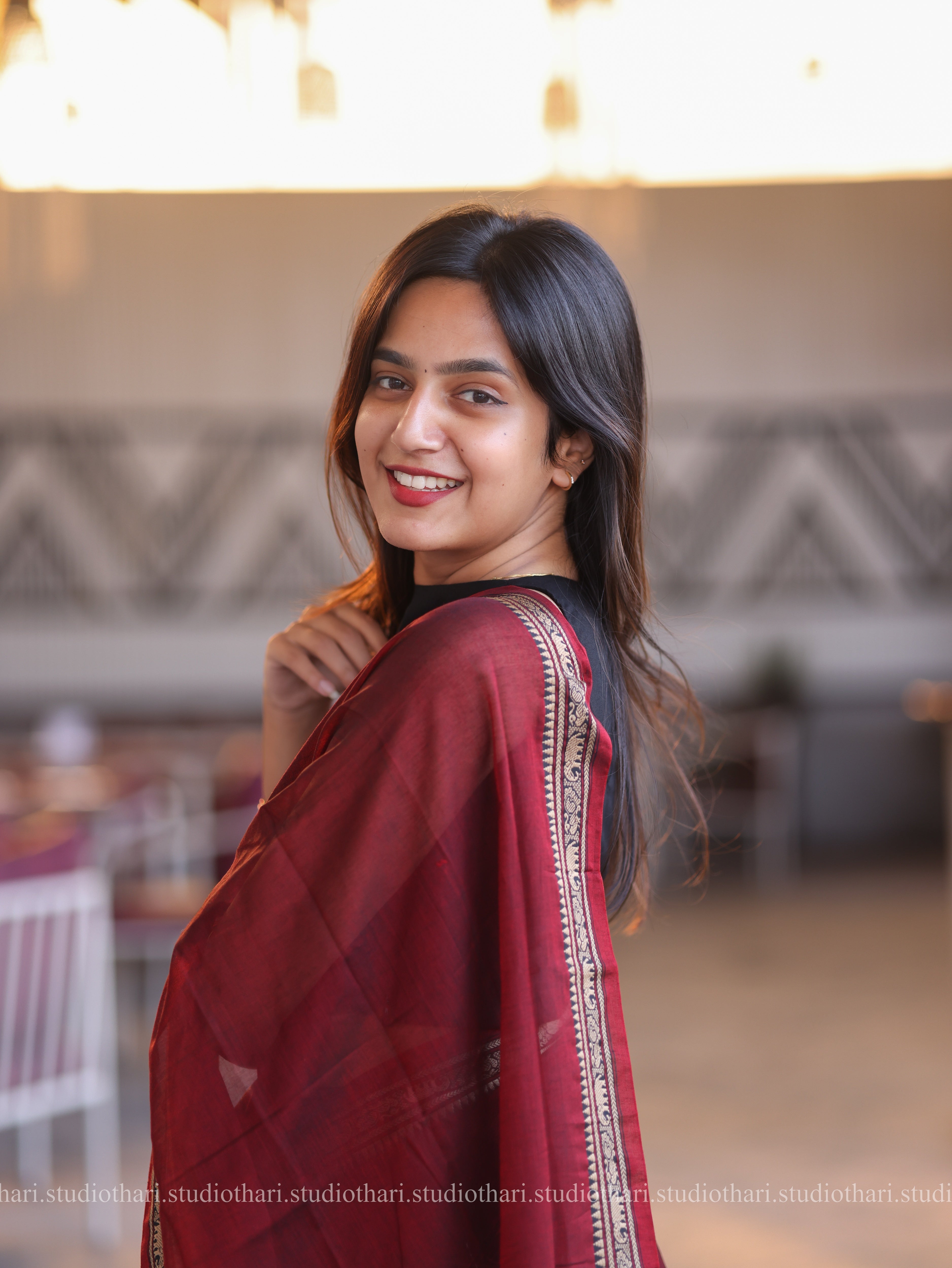 Maroon Pure cotton Narayanpet saree
