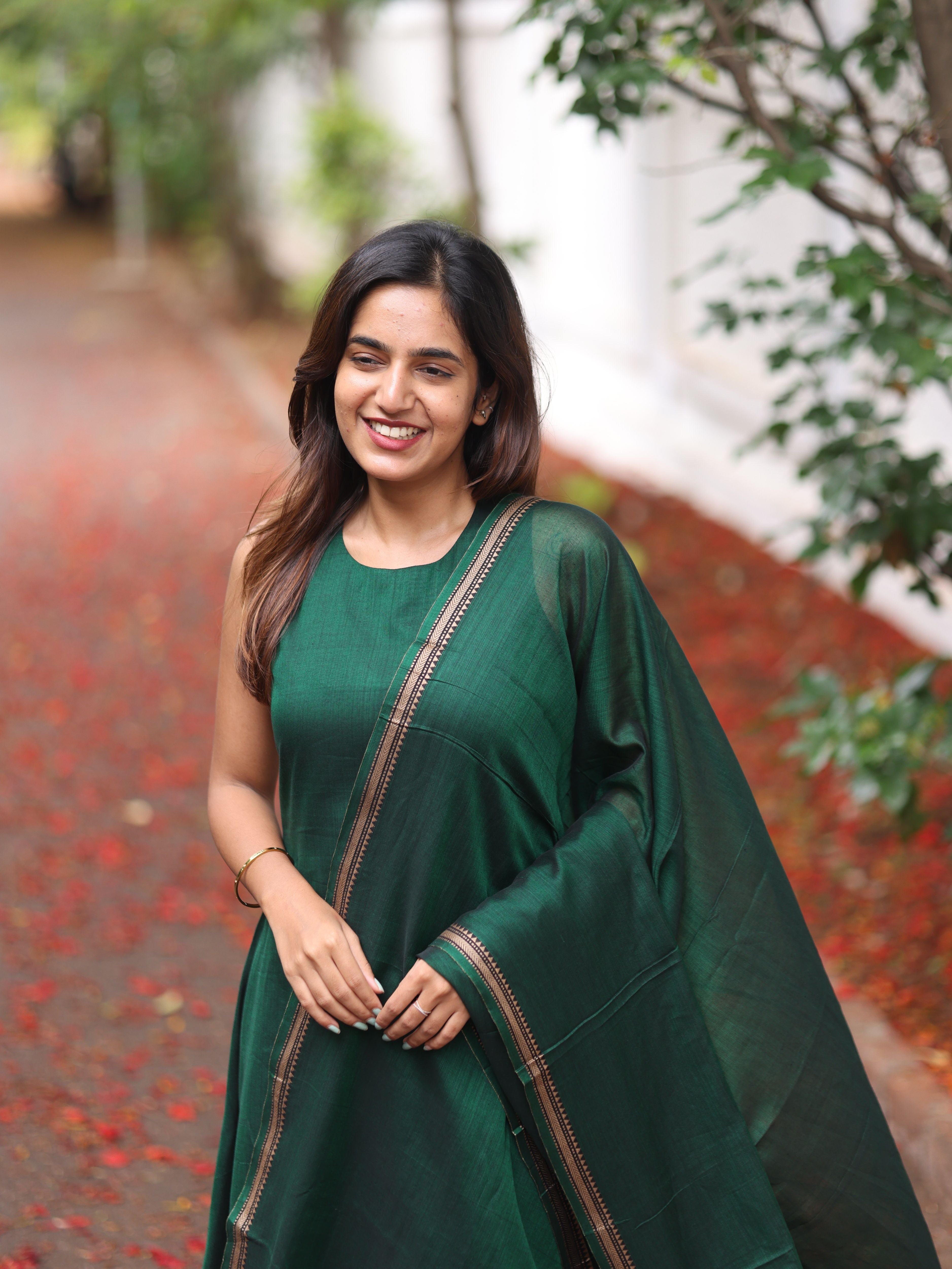 Green Malar Narayanpet Set (Top & Dupatta)